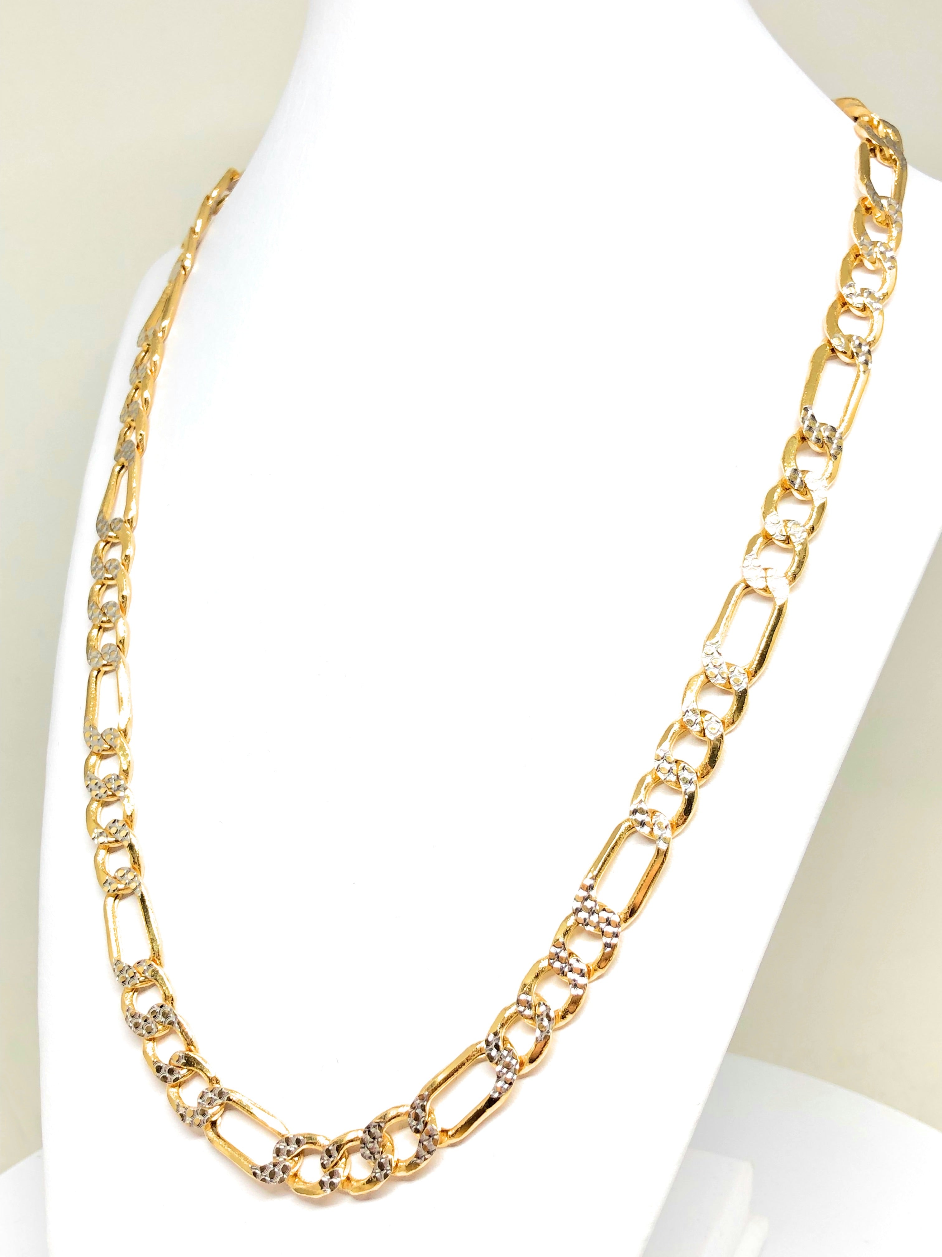 10k Solid Gold Figaro Chain DIAMOND CUT (WHITE GOLD) 26-28 inch 9.3mm (Semi-Hollow Style) (32-37g) - Image 5