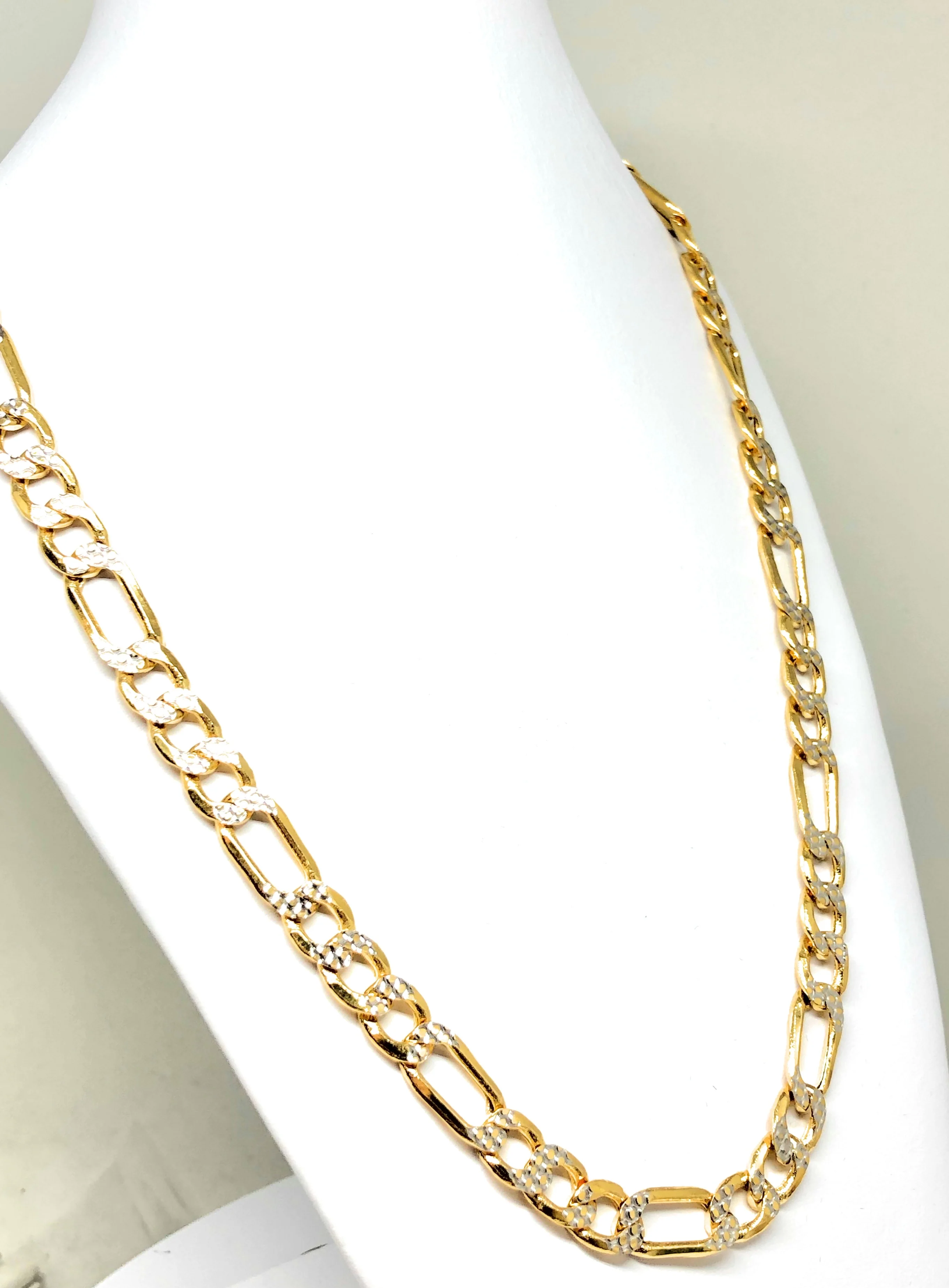 10k Solid Gold Figaro Chain DIAMOND CUT (WHITE GOLD) 26-28 inch 9.3mm (Semi-Hollow Style) (32-37g) - Image 6