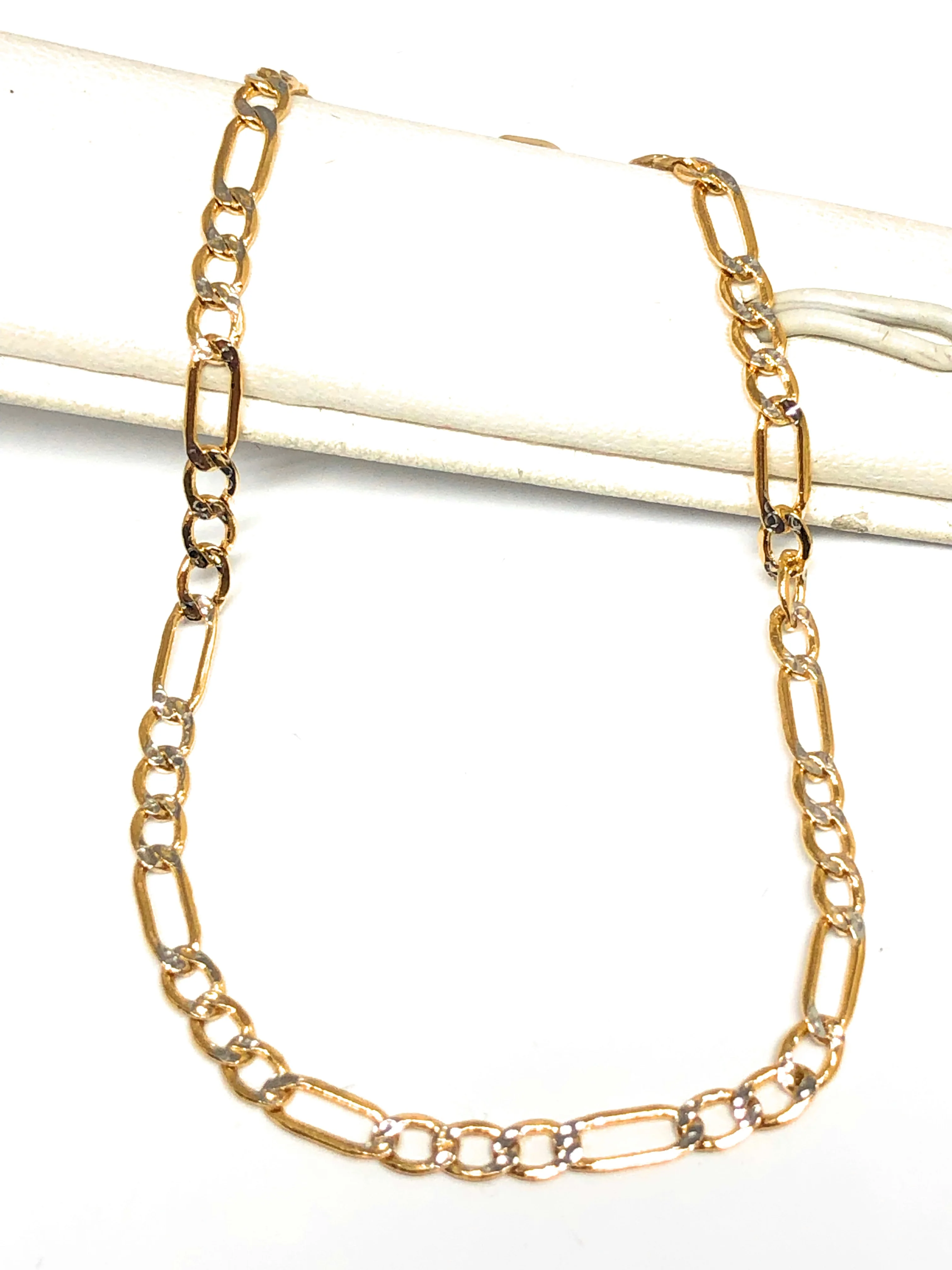 10k Solid Gold Figaro DIAMOND CUT (White Gold) Brracelet 7-8 inch 3.5mm Width