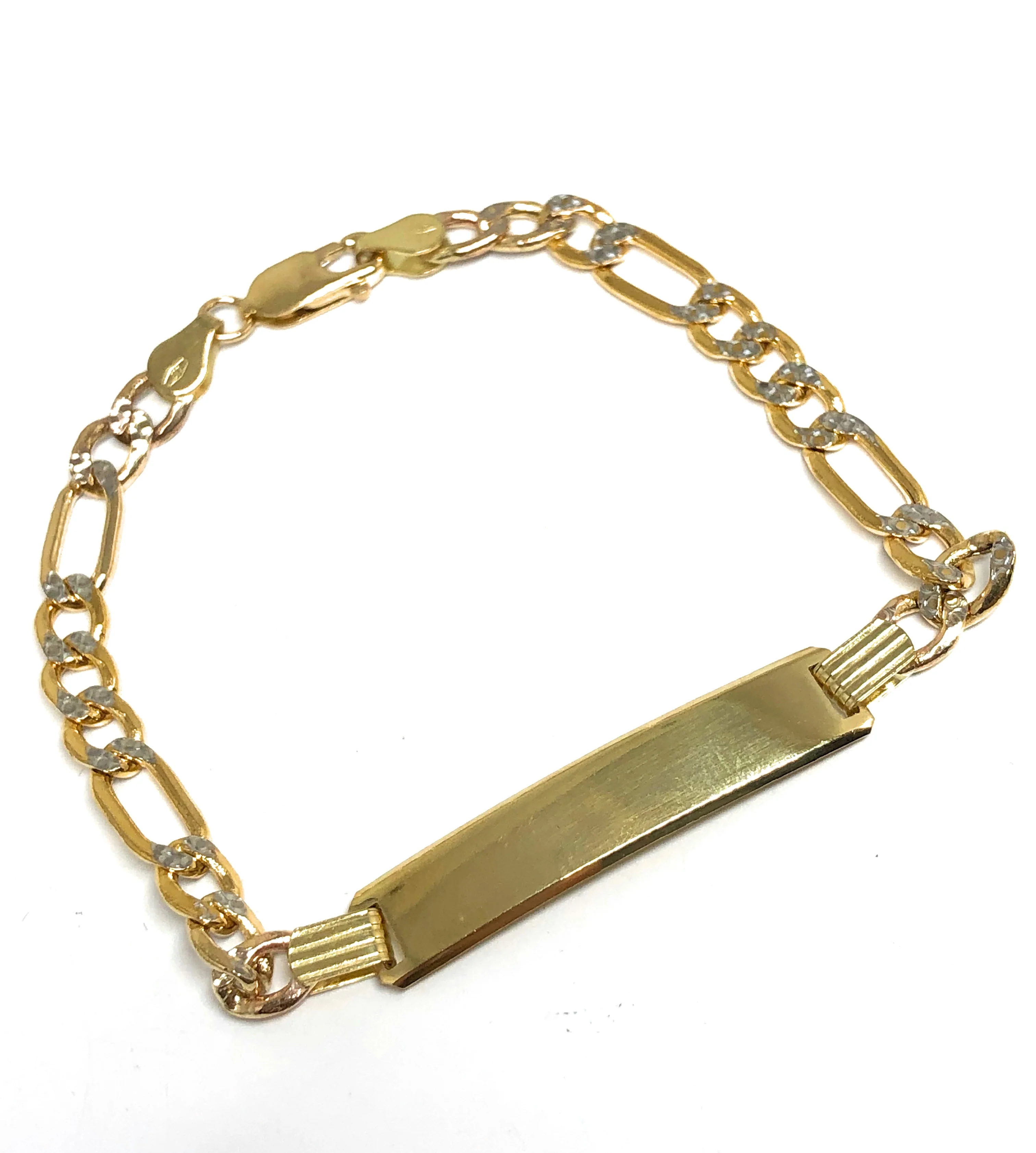 10k Solid Gold Figaro ID Brracelet 8 inch length 6mm Width Diamond Cut (White Gold) (Free Engraving, Email us name!) - Image 3