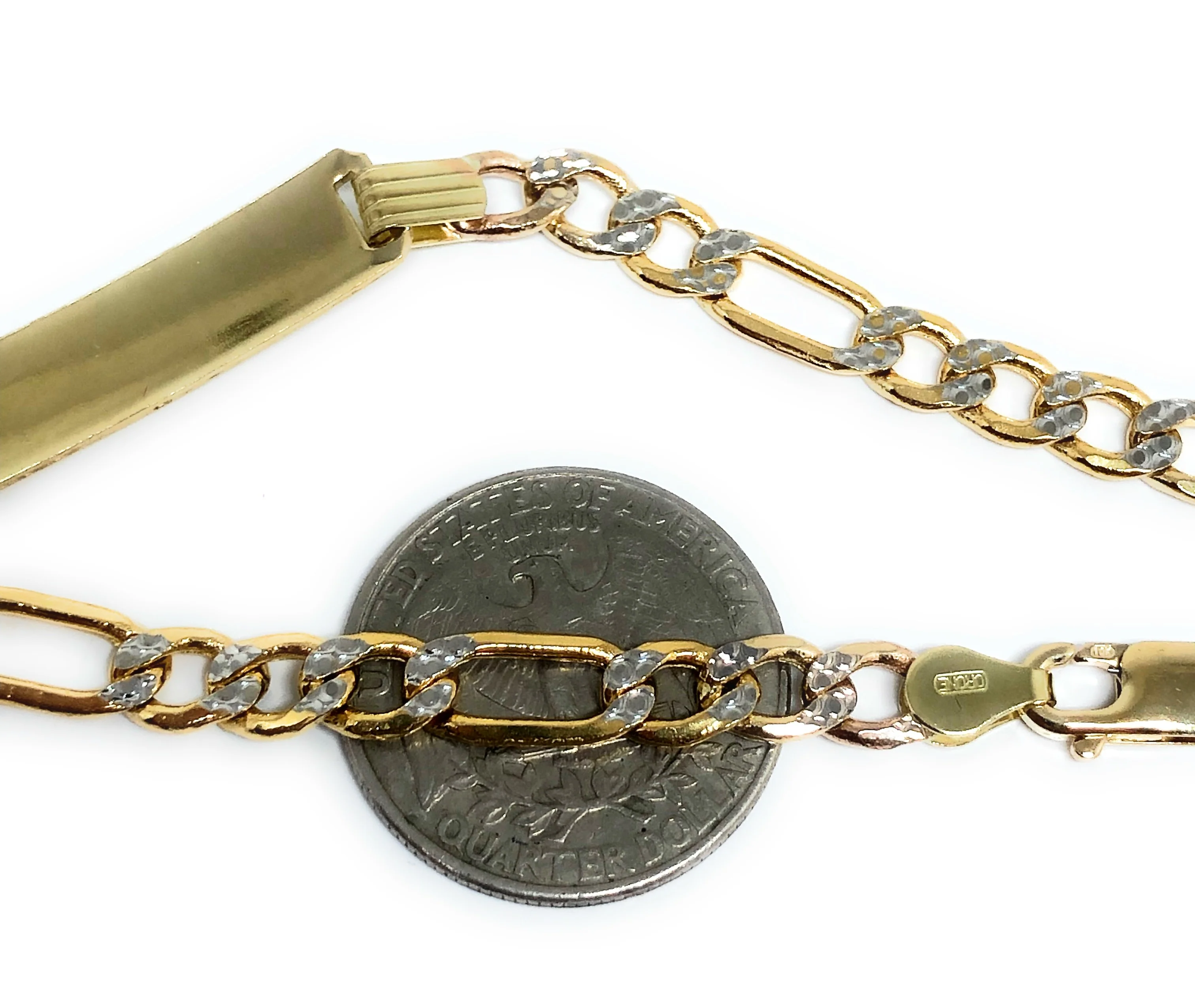 10k Solid Gold Figaro ID Brracelet 8 inch length 6mm Width Diamond Cut (White Gold) (Free Engraving, Email us name!) - Image 4