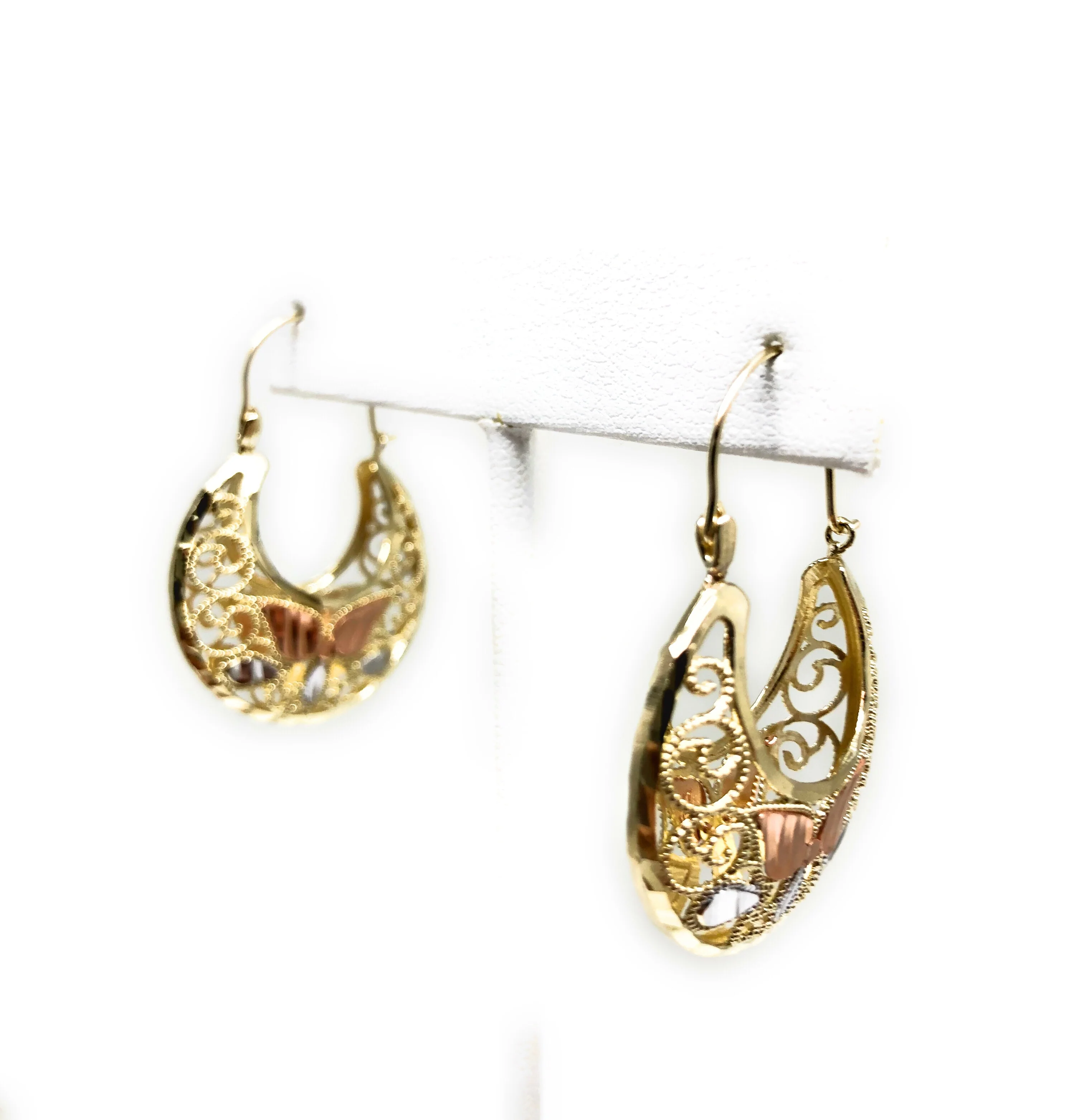10k Solid Gold Flower Filigrana Basket Earrings Canasta - Image 3