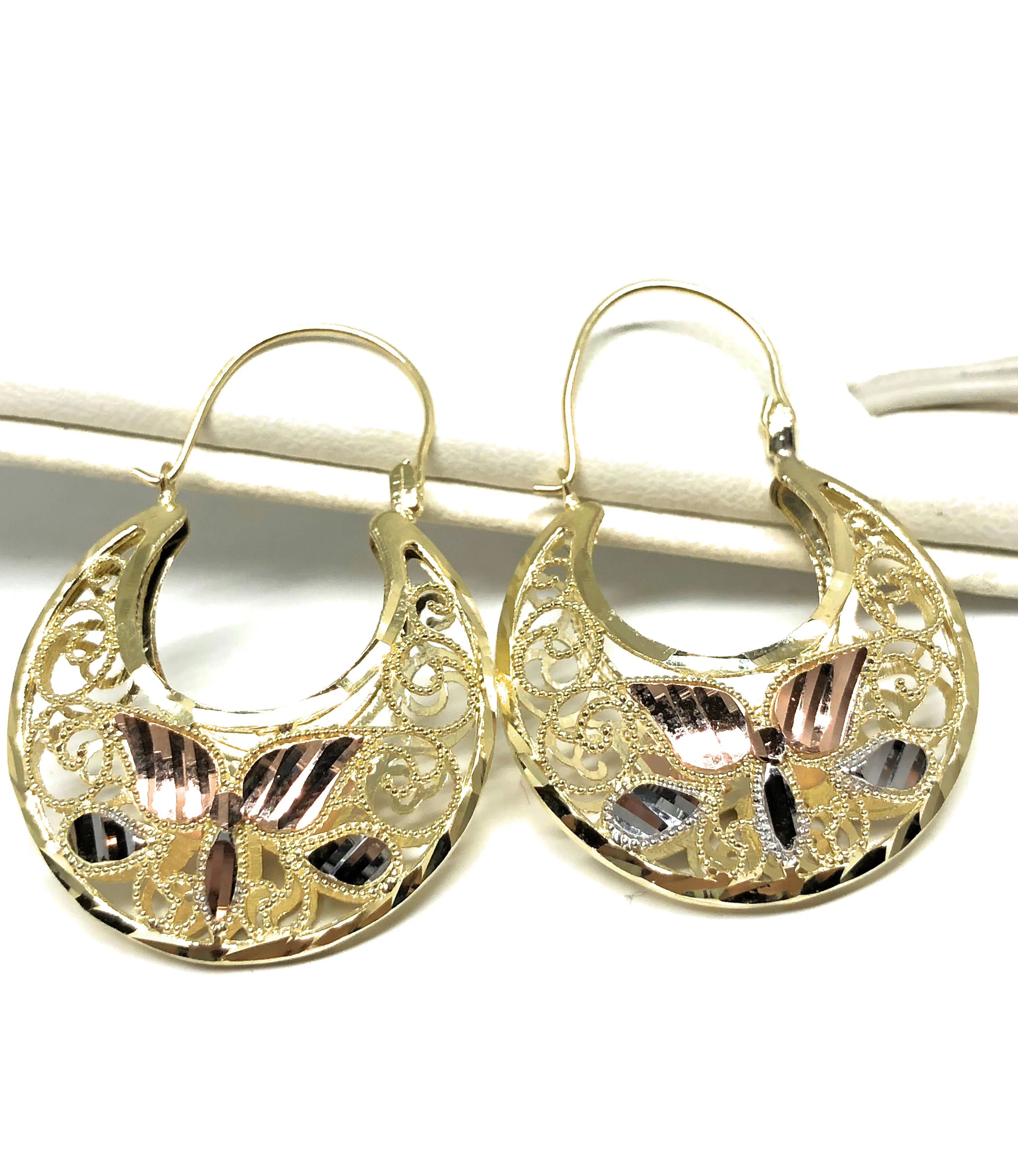 10k Solid Gold Flower Filigrana Basket Earrings Canasta - Image 6