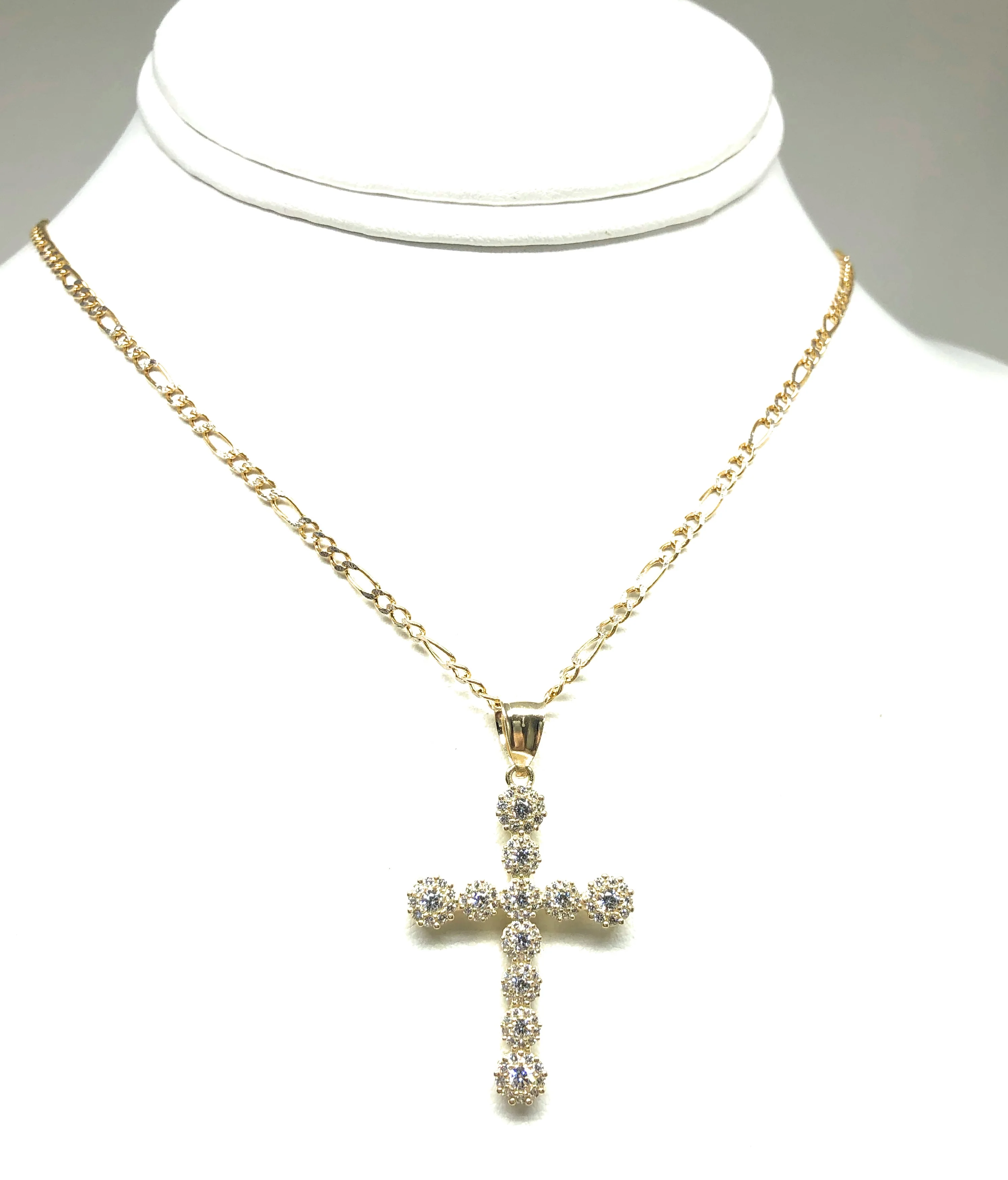 10k Solid Gold Full Cubic Zirconia CZ Cross Pendant Necklace - Image 4