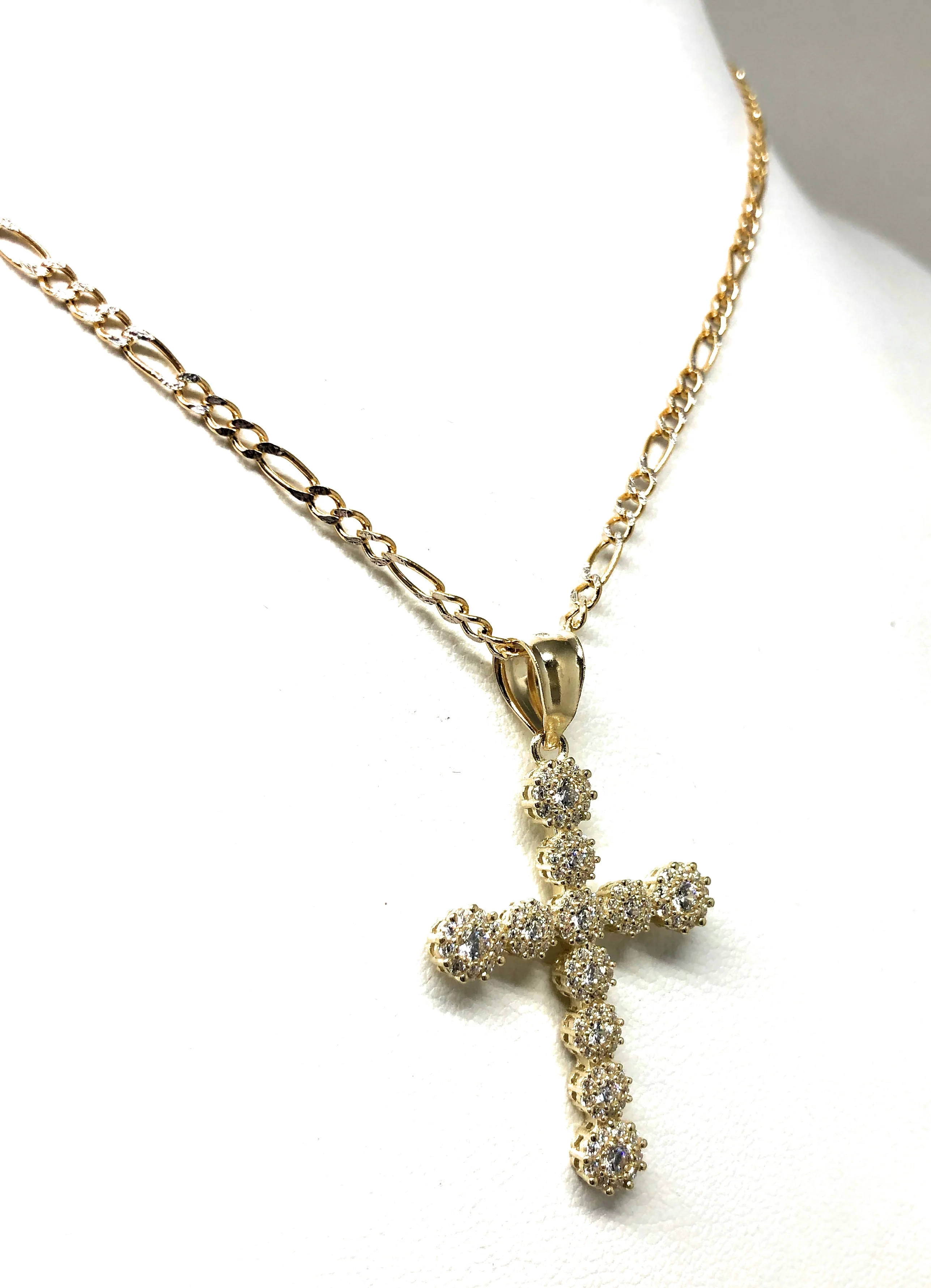 10k Solid Gold Full Cubic Zirconia CZ Cross Pendant Necklace - Image 5