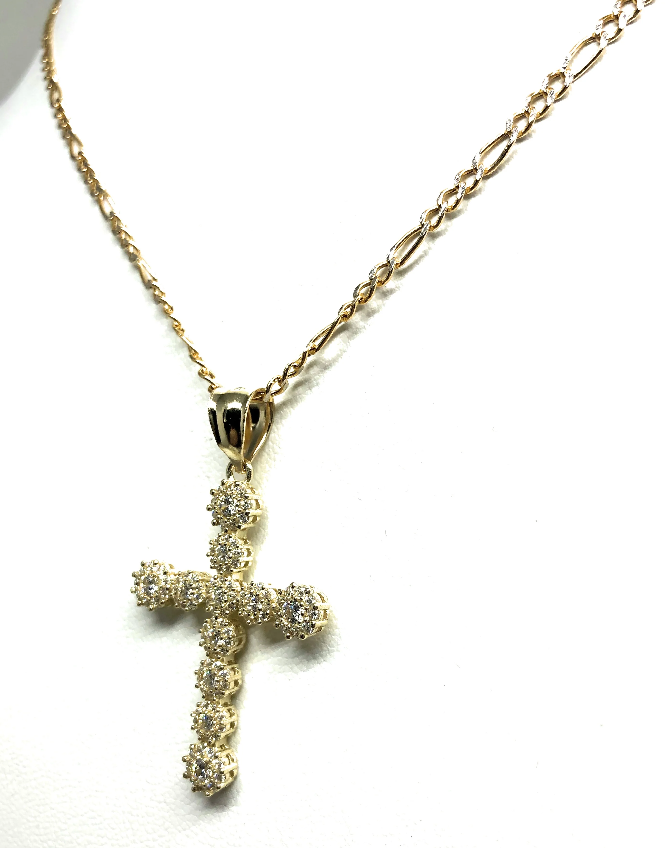 10k Solid Gold Full Cubic Zirconia CZ Cross Pendant Necklace - Image 6