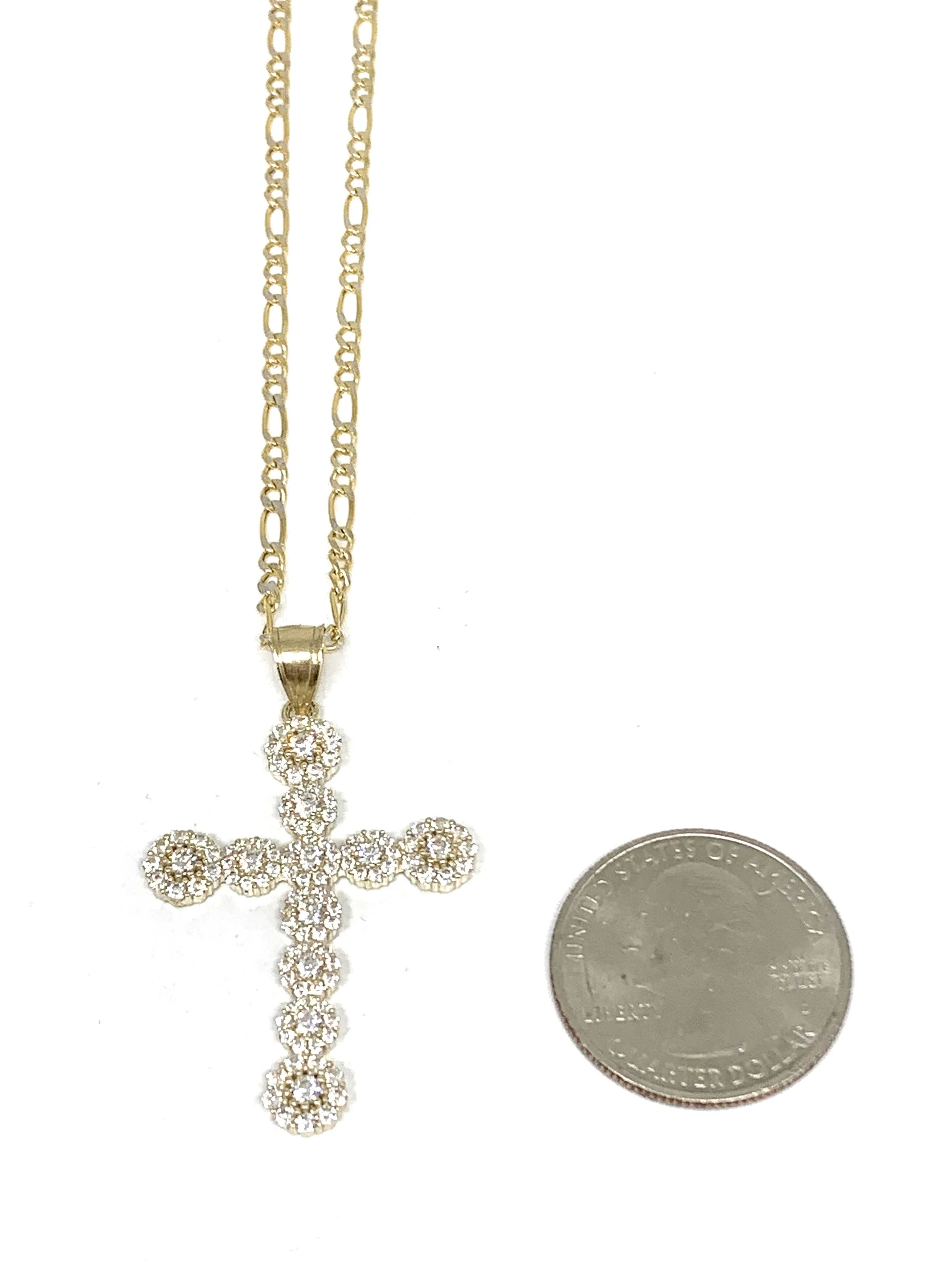 10k Solid Gold Full Cubic Zirconia CZ Cross Pendant Necklace - Image 3