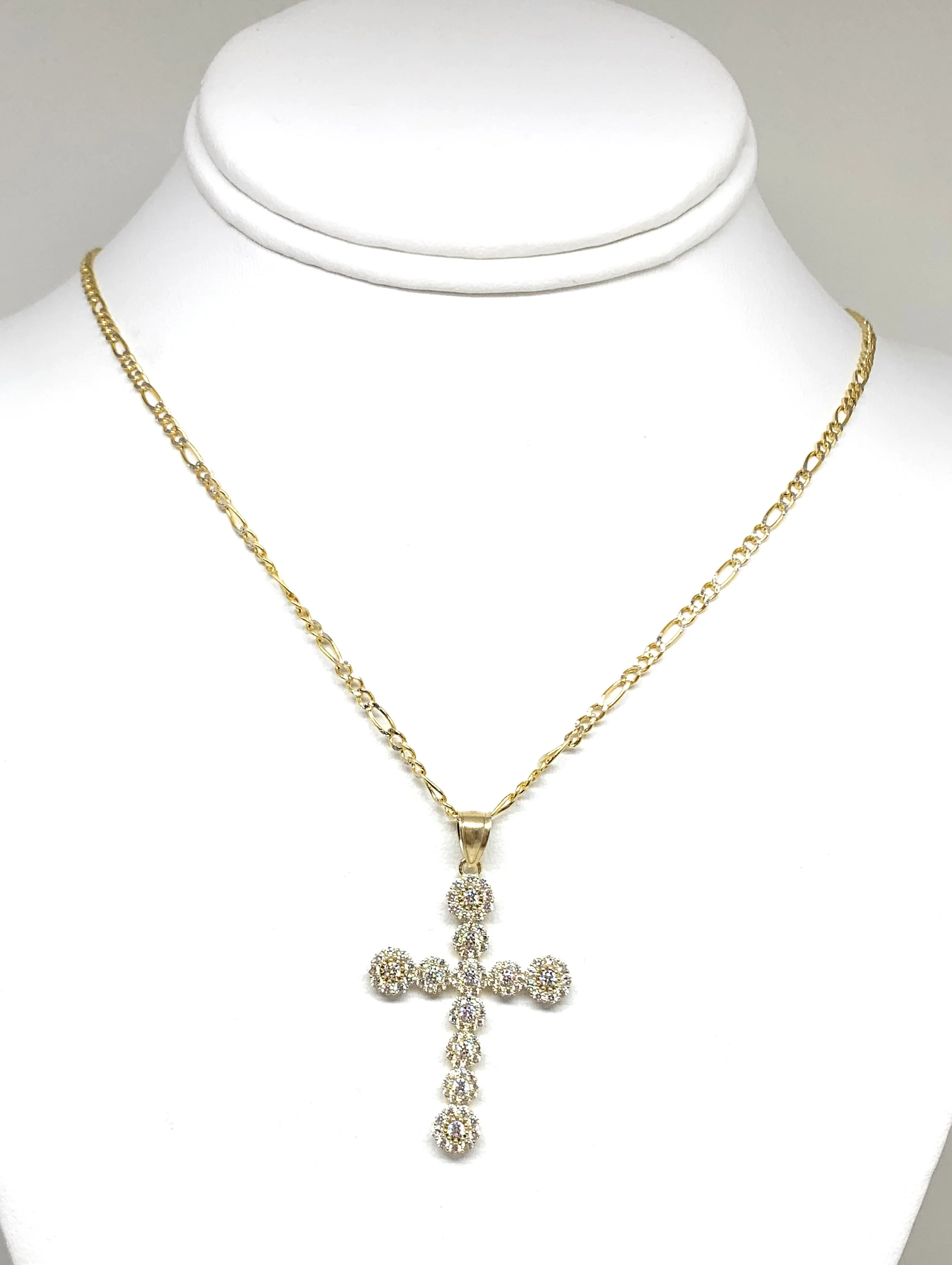 10k Solid Gold Full Cubic Zirconia CZ Cross Pendant Necklace - Image 5