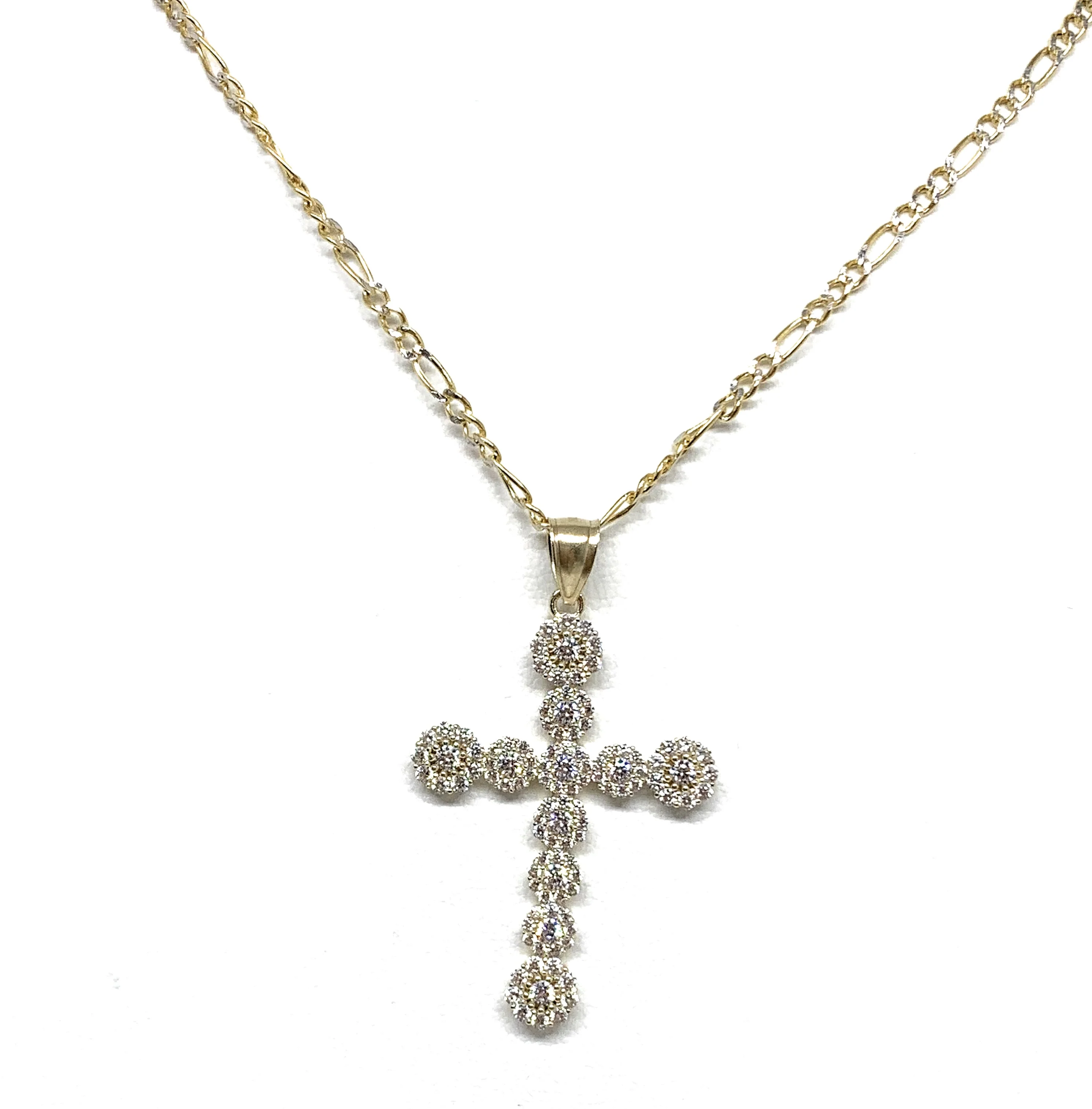 10k Solid Gold Full Cubic Zirconia CZ Cross Pendant Necklace - Image 6