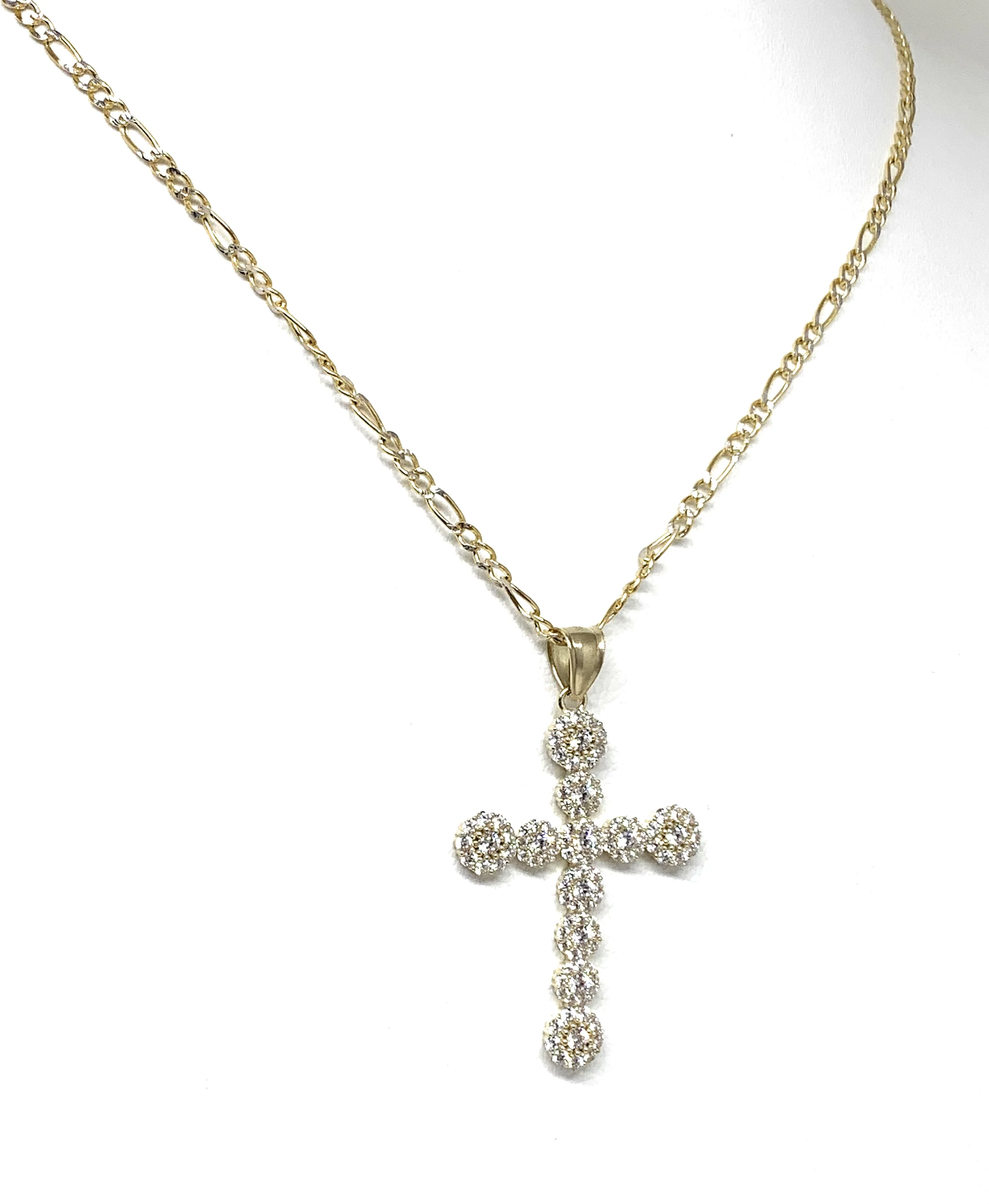 10k Solid Gold Full Cubic Zirconia CZ Cross Pendant Necklace - Image 7