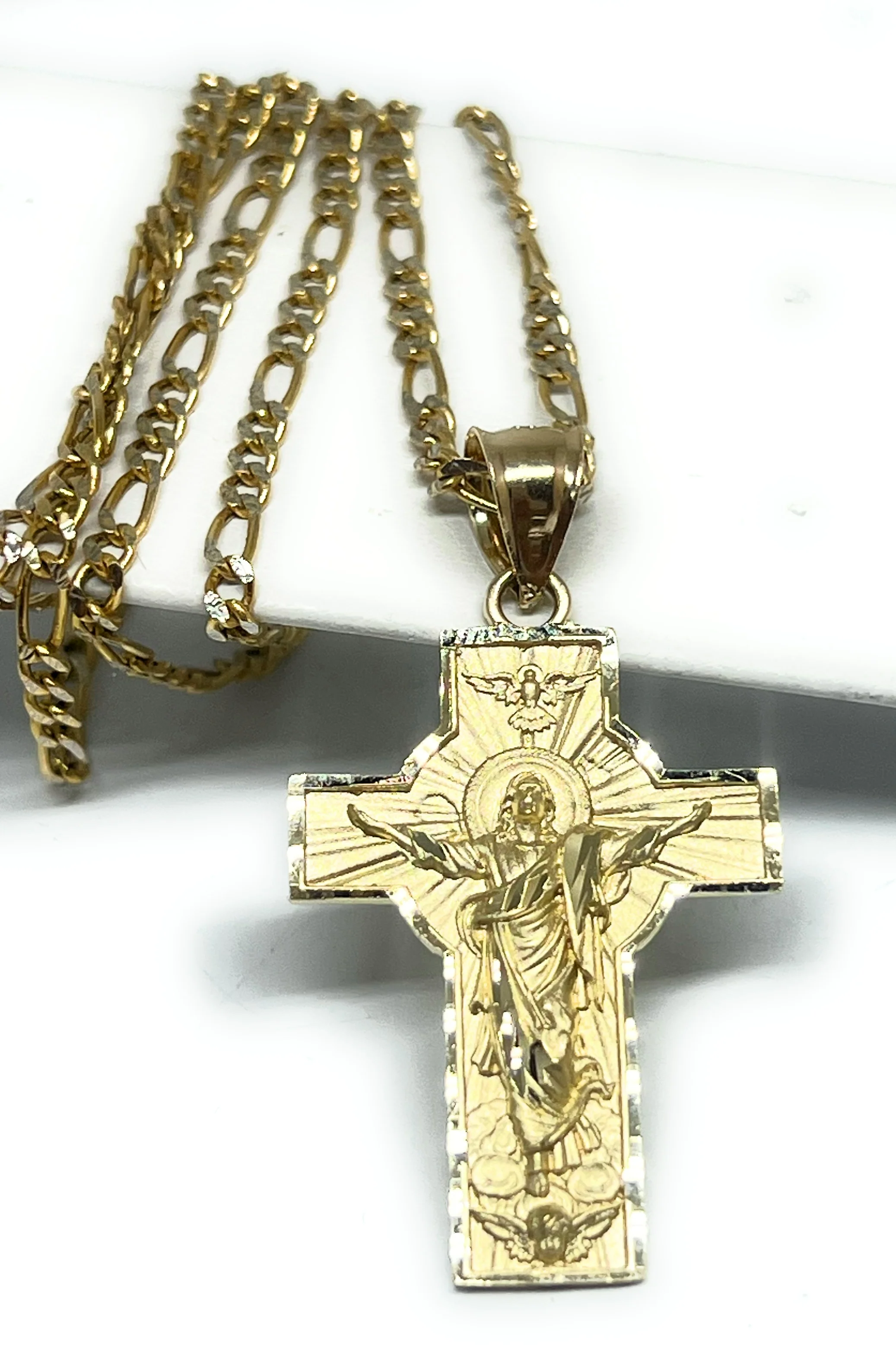 10k Solid Gold Jesus Cross Pendant Necklace Crucifix (SM,MED, LG)