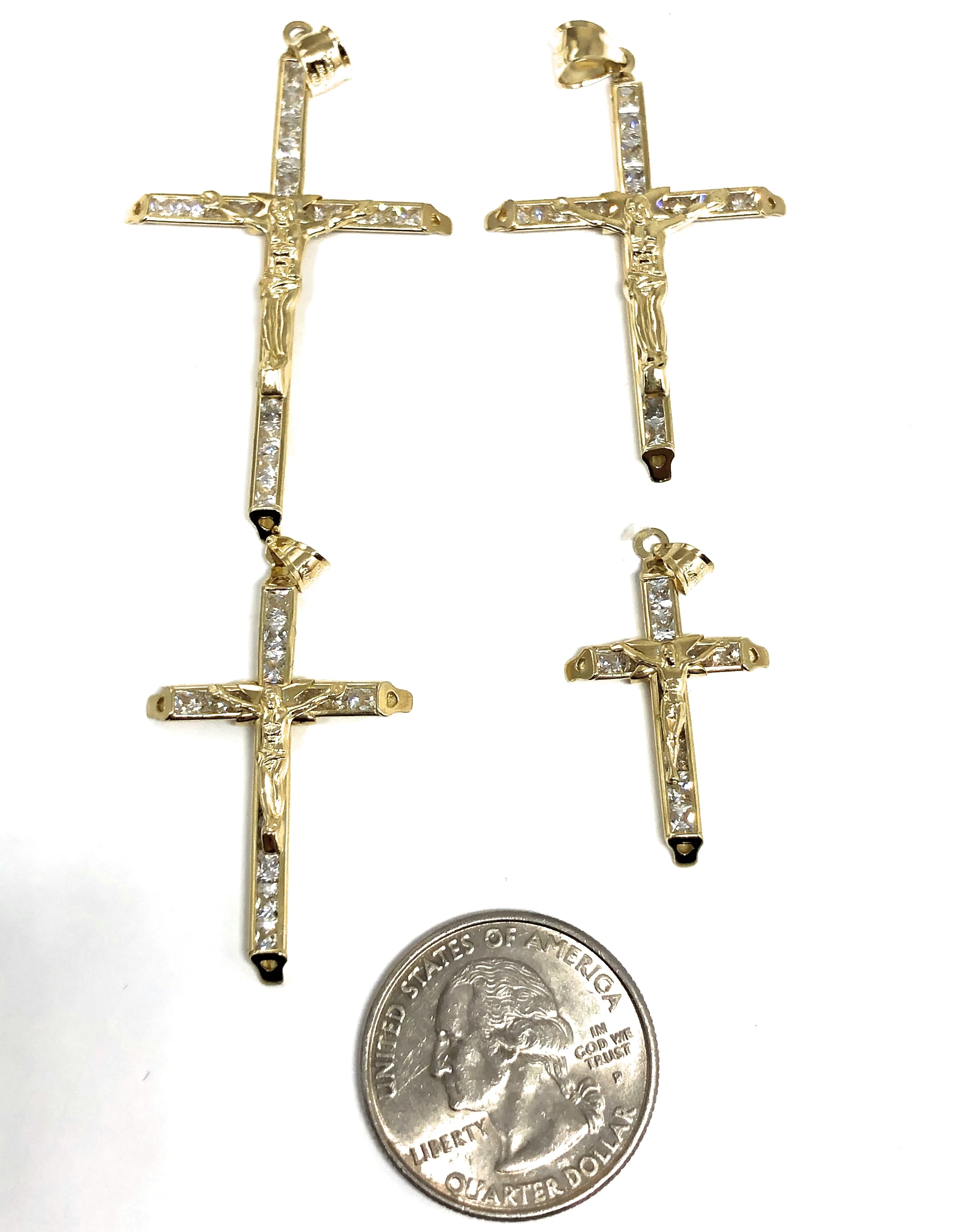 10k Solid Gold Jesus Cross Pendant Necklace Cubic Zirconia Crucifix with Chain (LG,MED,SM,XS) - Image 2