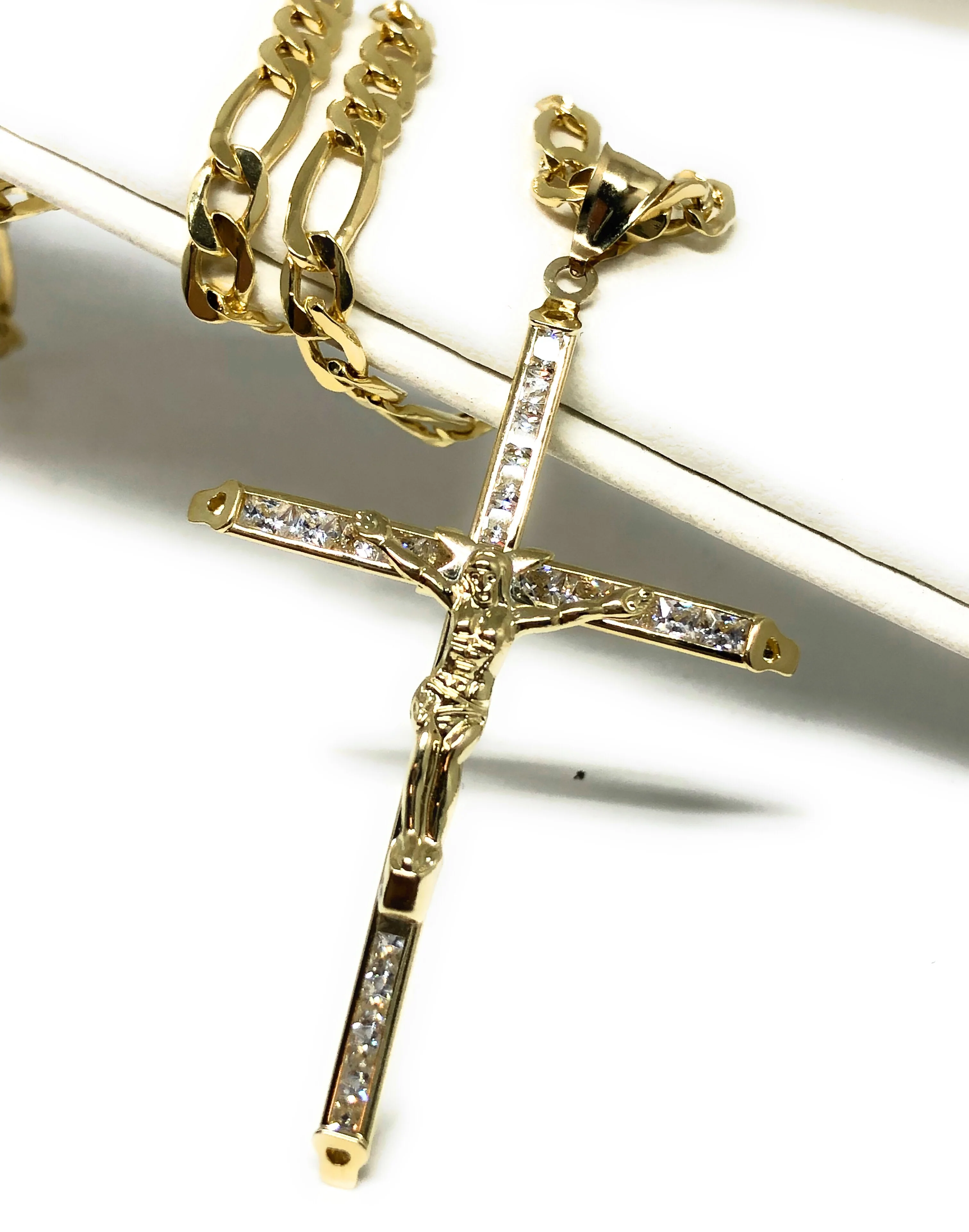 10k Solid Gold Jesus Cross Pendant Necklace Cubic Zirconia Crucifix with Chain (LG,MED,SM,XS) - Image 4