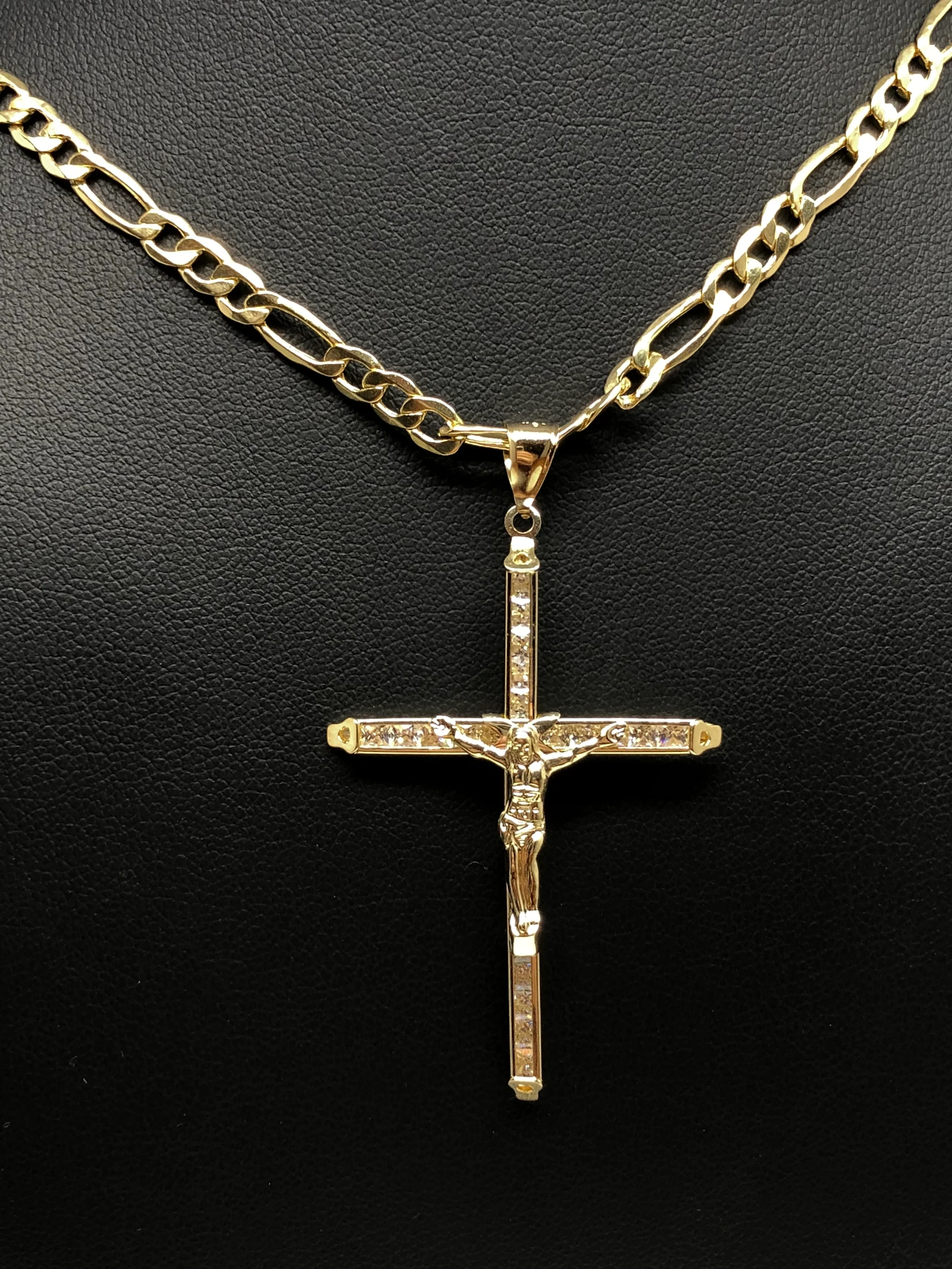 10k Solid Gold Jesus Cross Pendant Necklace Cubic Zirconia Crucifix with Chain (LG,MED,SM,XS) - Image 5