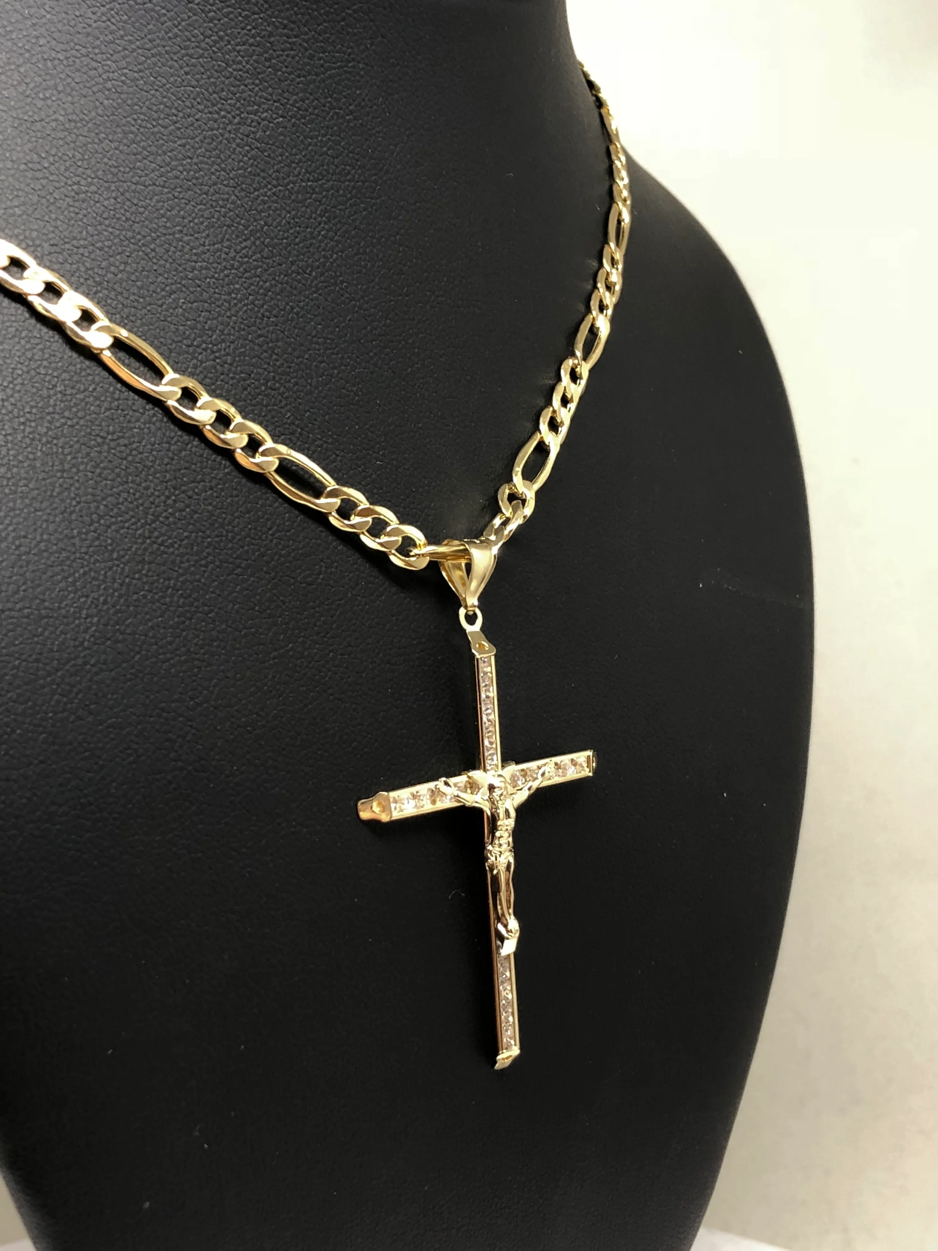 10k Solid Gold Jesus Cross Pendant Necklace Cubic Zirconia Crucifix with Chain (LG,MED,SM,XS) - Image 6