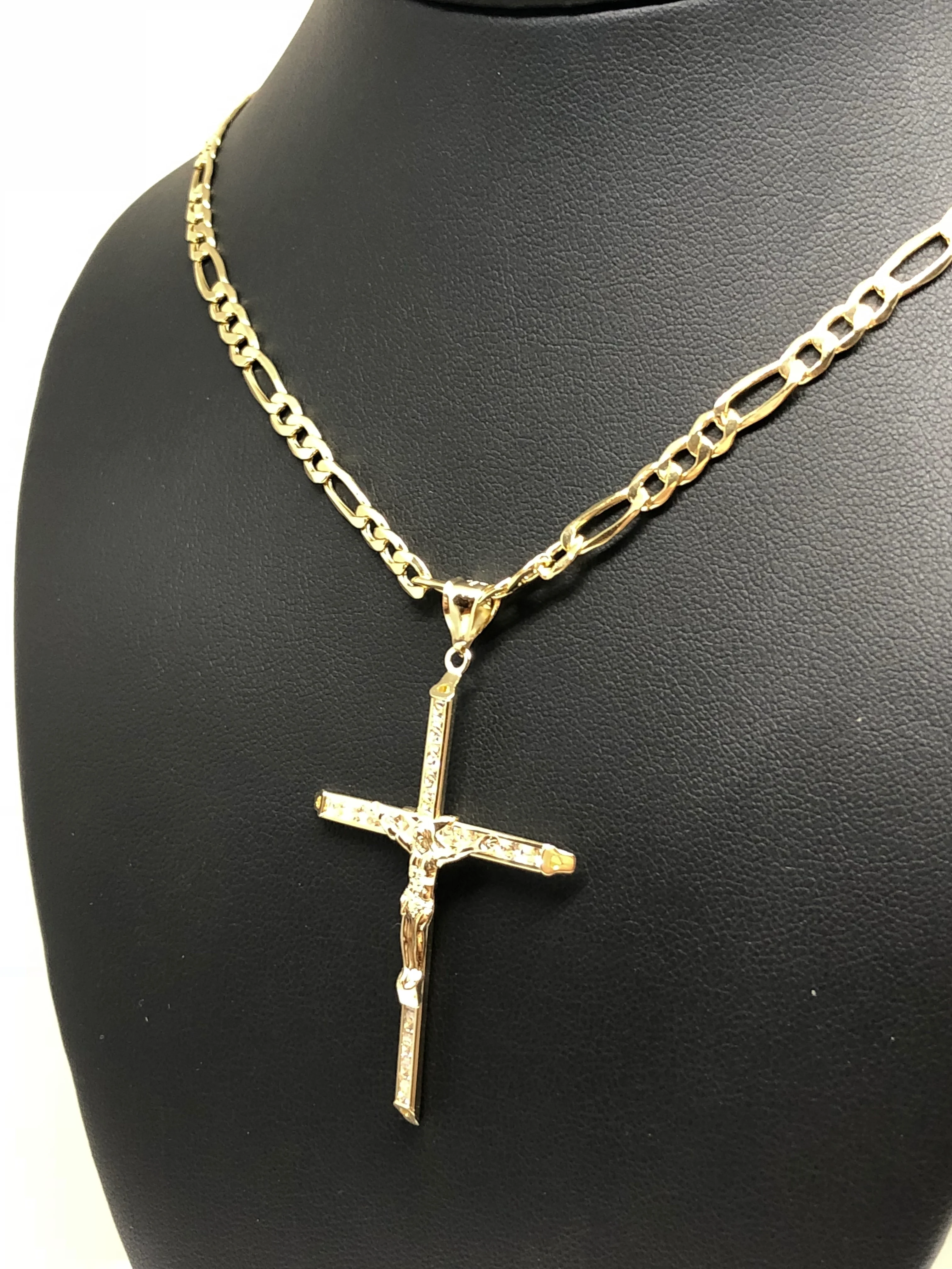 10k Solid Gold Jesus Cross Pendant Necklace Cubic Zirconia Crucifix with Chain (LG,MED,SM,XS) - Image 7