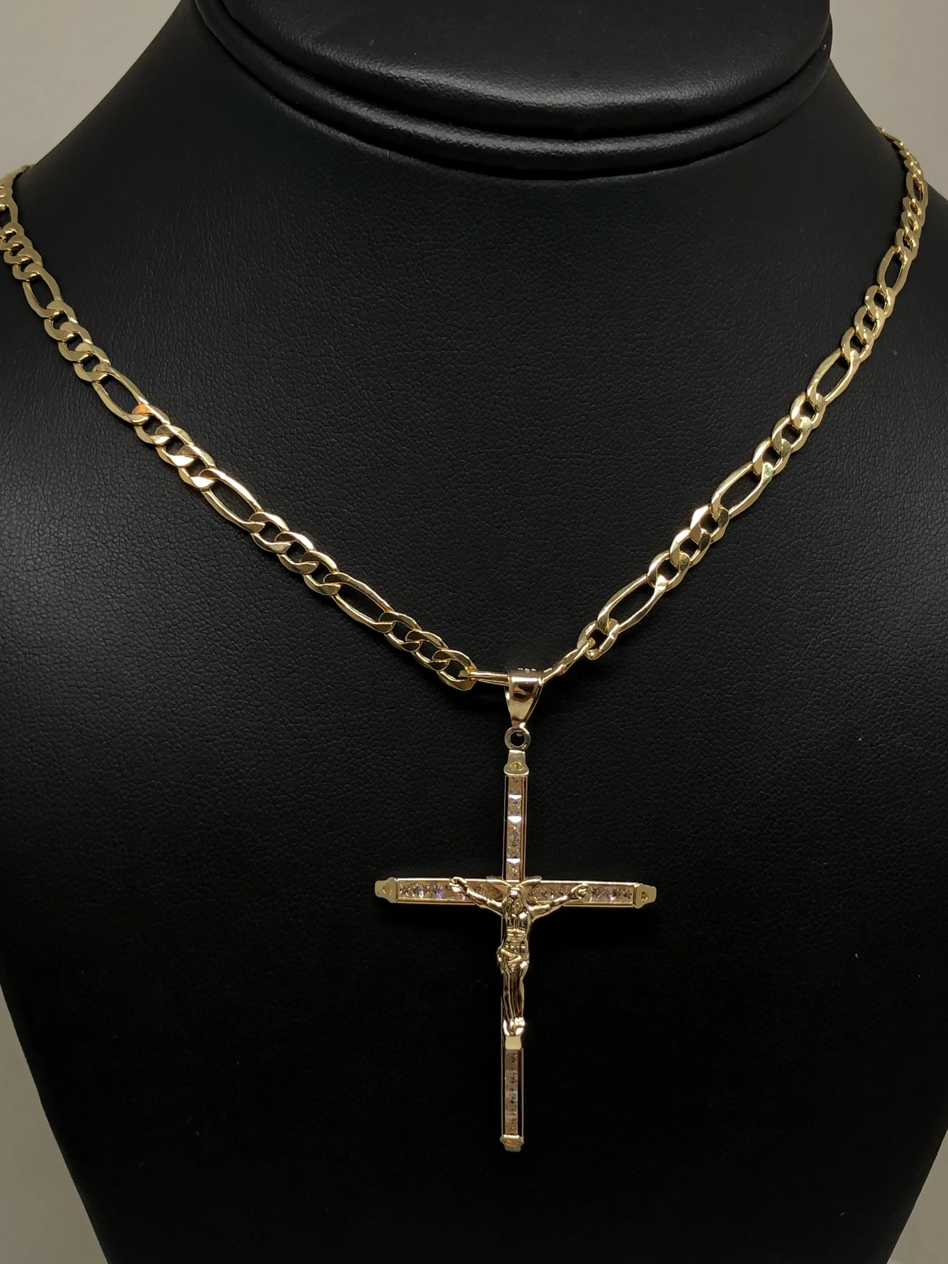 10k Solid Gold Jesus Cross Pendant Necklace Cubic Zirconia Crucifix with Chain (LG,MED,SM,XS) - Image 8