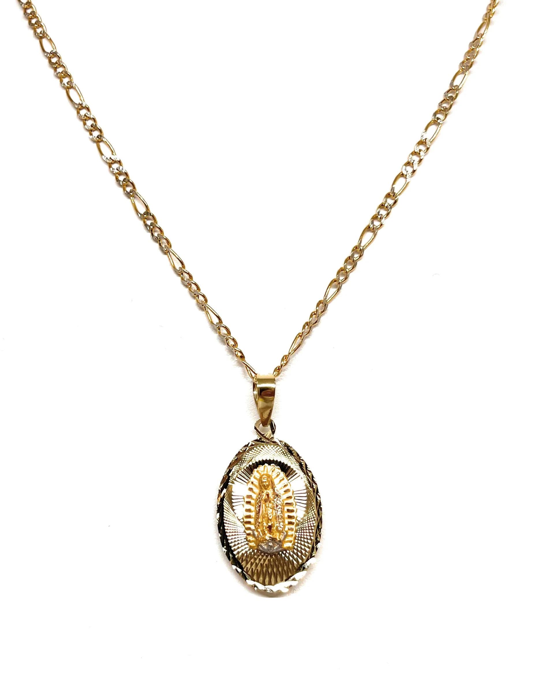 10k Solid Gold Yellow Gold Jesus Sagrado Corazon & Virrgin Mary Double Sided Pendant Necklace (MADE IN MX) - Image 10