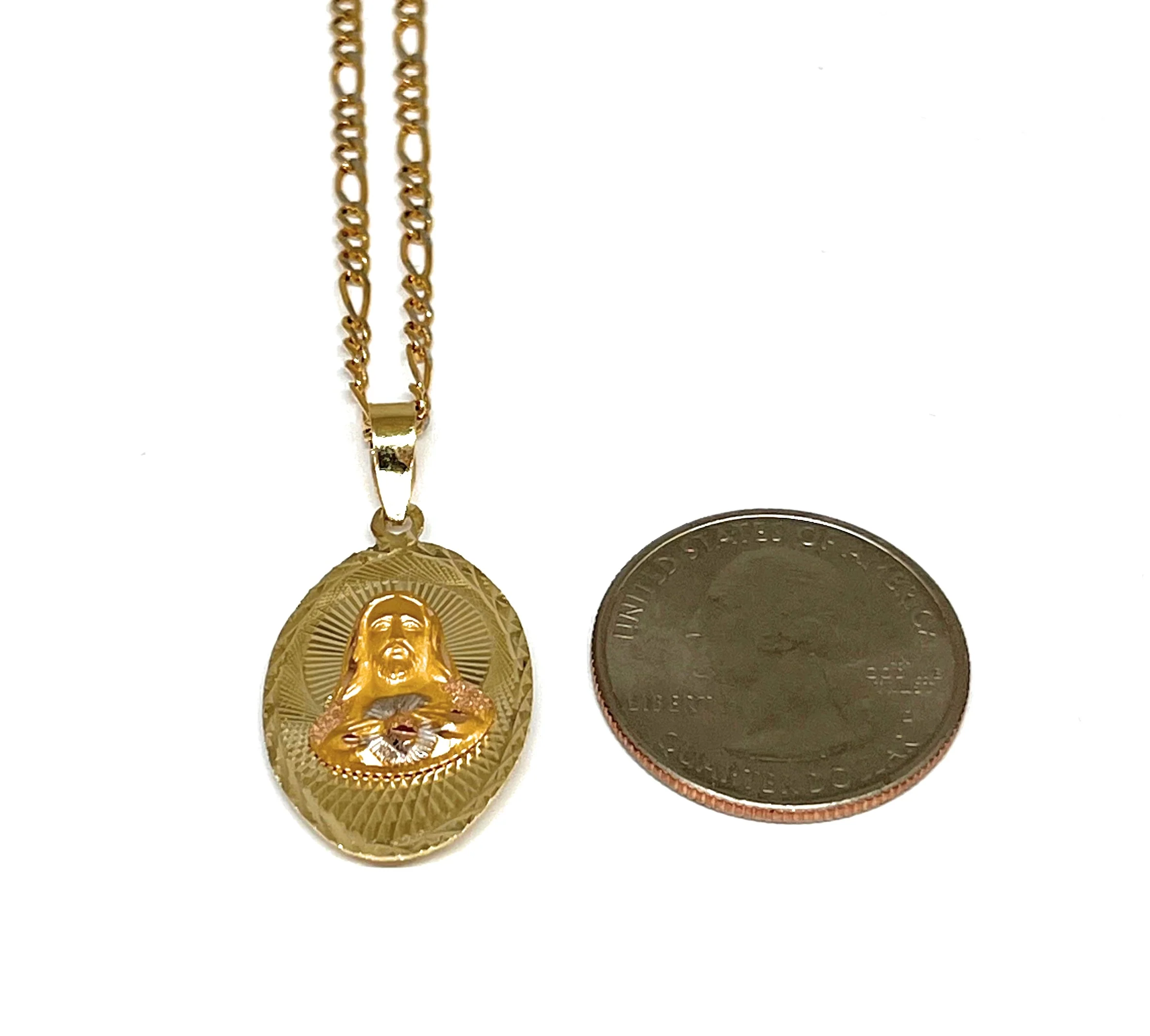 10k Solid Gold Yellow Gold Jesus Sagrado Corazon & Virrgin Mary Double Sided Pendant Necklace (MADE IN MX) - Image 2