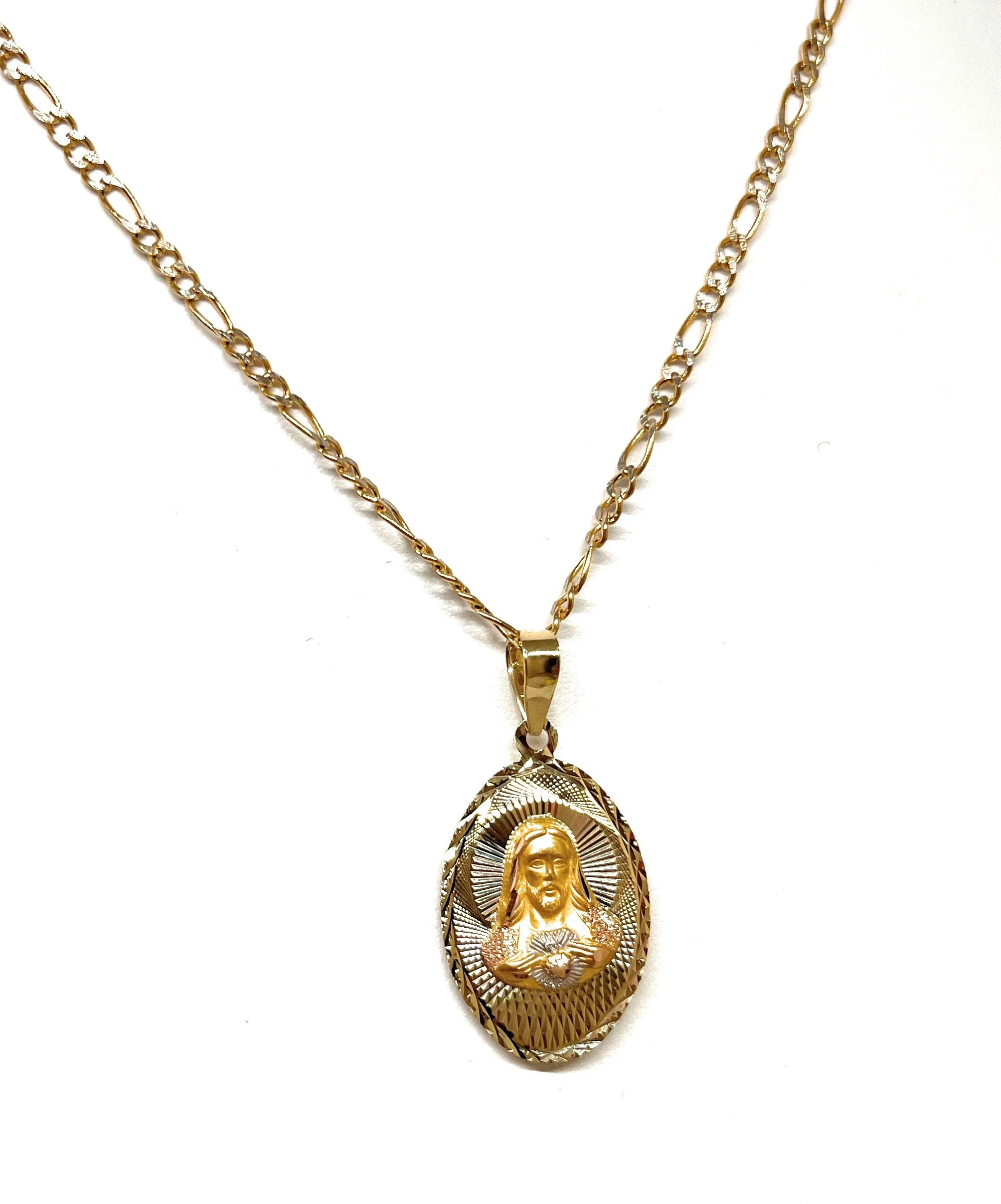 10k Solid Gold Yellow Gold Jesus Sagrado Corazon & Virrgin Mary Double Sided Pendant Necklace (MADE IN MX) - Image 5