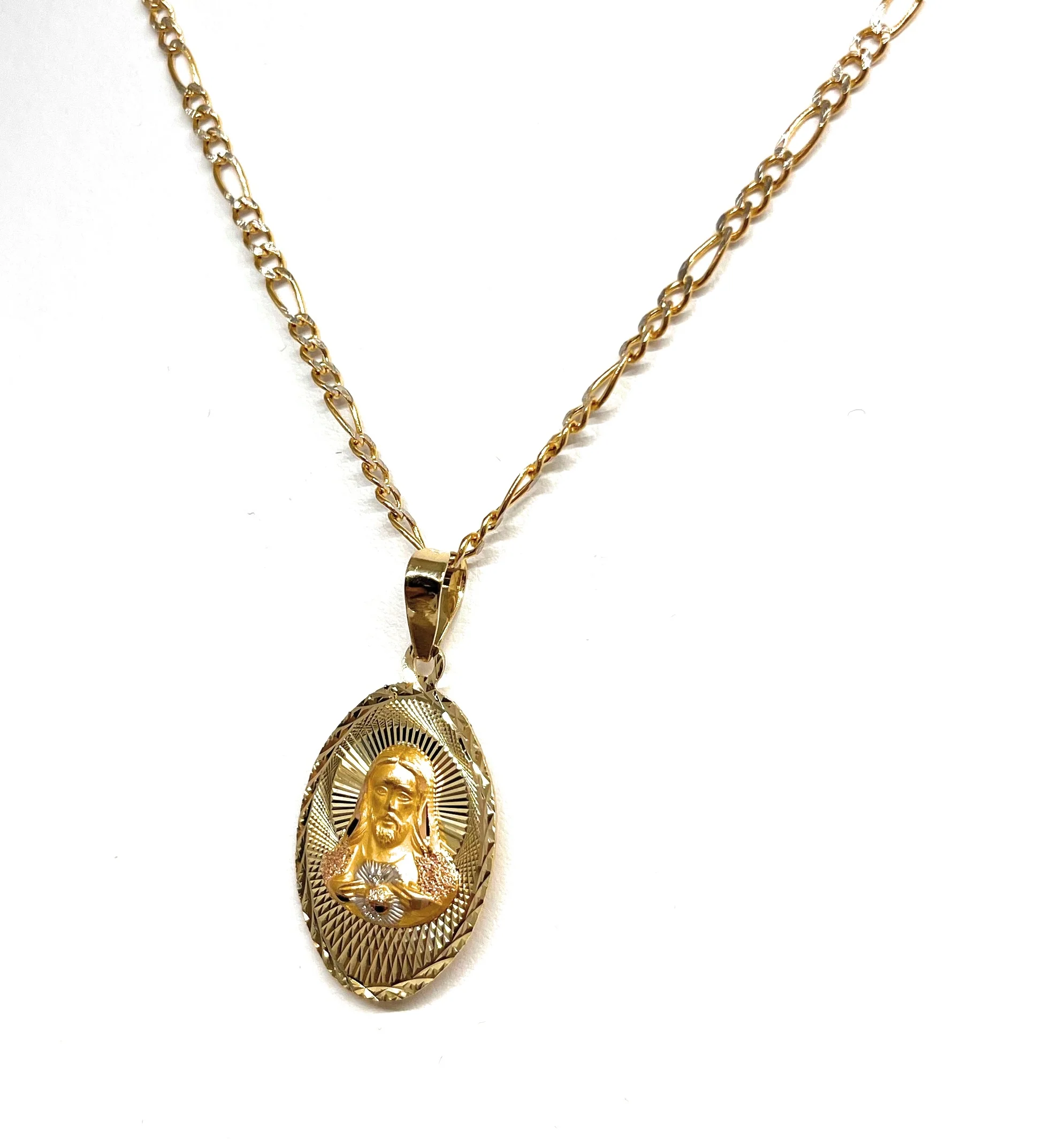 10k Solid Gold Yellow Gold Jesus Sagrado Corazon & Virrgin Mary Double Sided Pendant Necklace (MADE IN MX) - Image 6