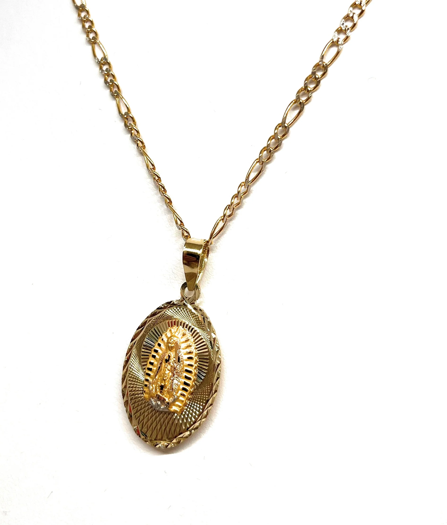 10k Solid Gold Yellow Gold Jesus Sagrado Corazon & Virrgin Mary Double Sided Pendant Necklace (MADE IN MX) - Image 7