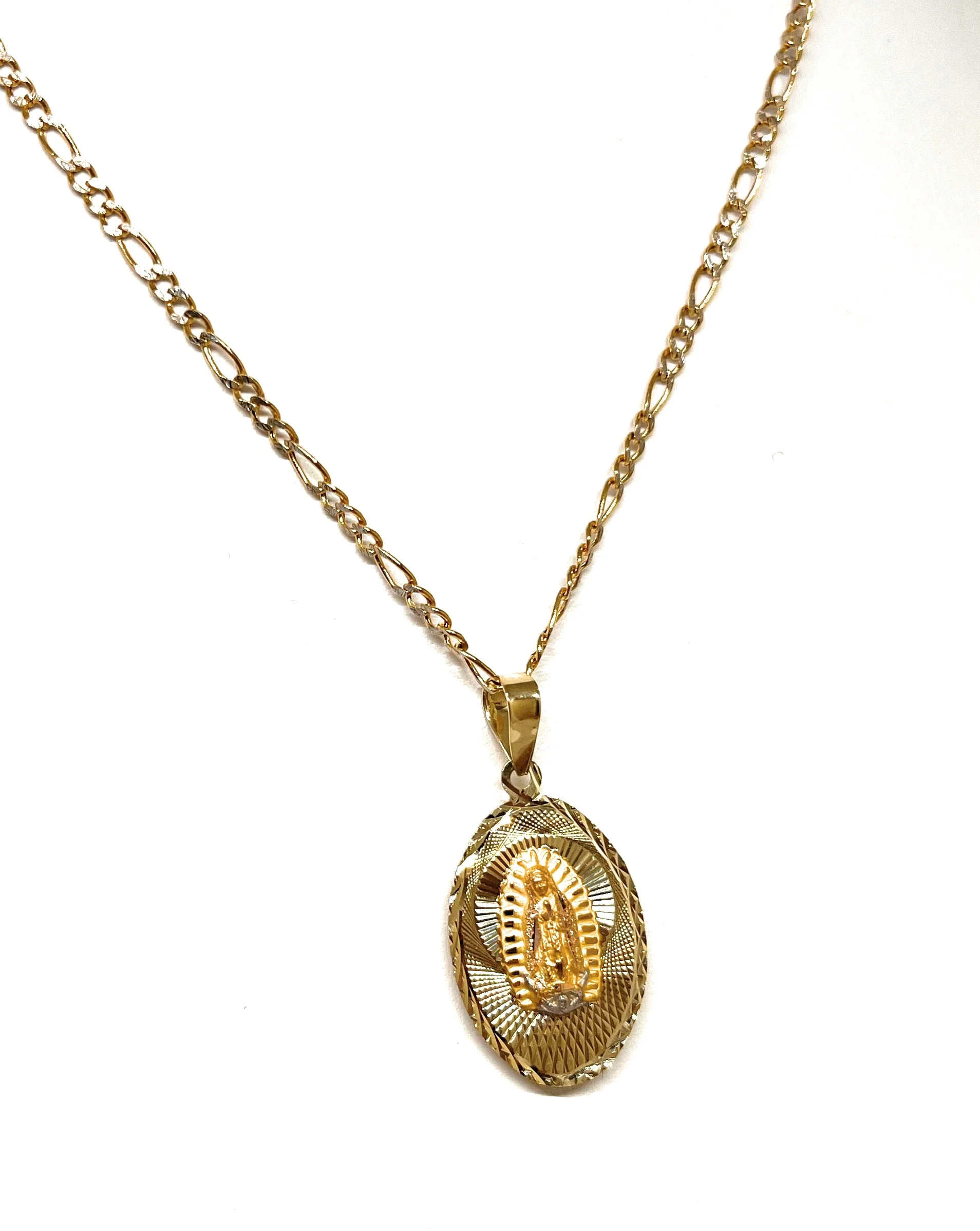 10k Solid Gold Yellow Gold Jesus Sagrado Corazon & Virrgin Mary Double Sided Pendant Necklace (MADE IN MX) - Image 8