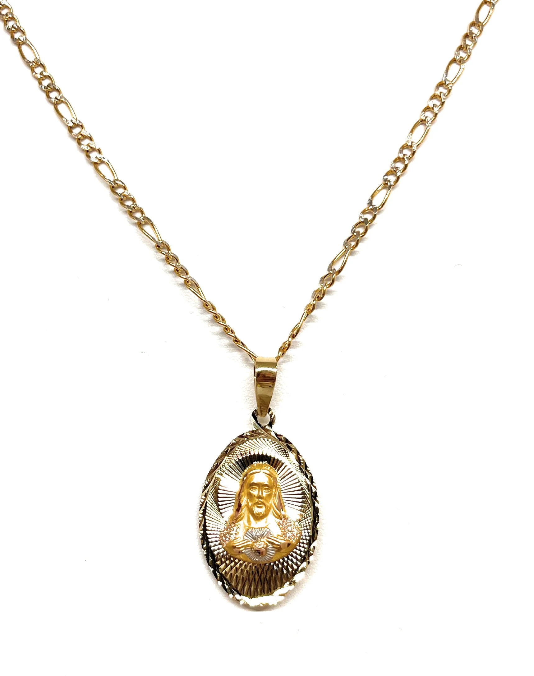 10k Solid Gold Yellow Gold Jesus Sagrado Corazon & Virrgin Mary Double Sided Pendant Necklace (MADE IN MX) - Image 9