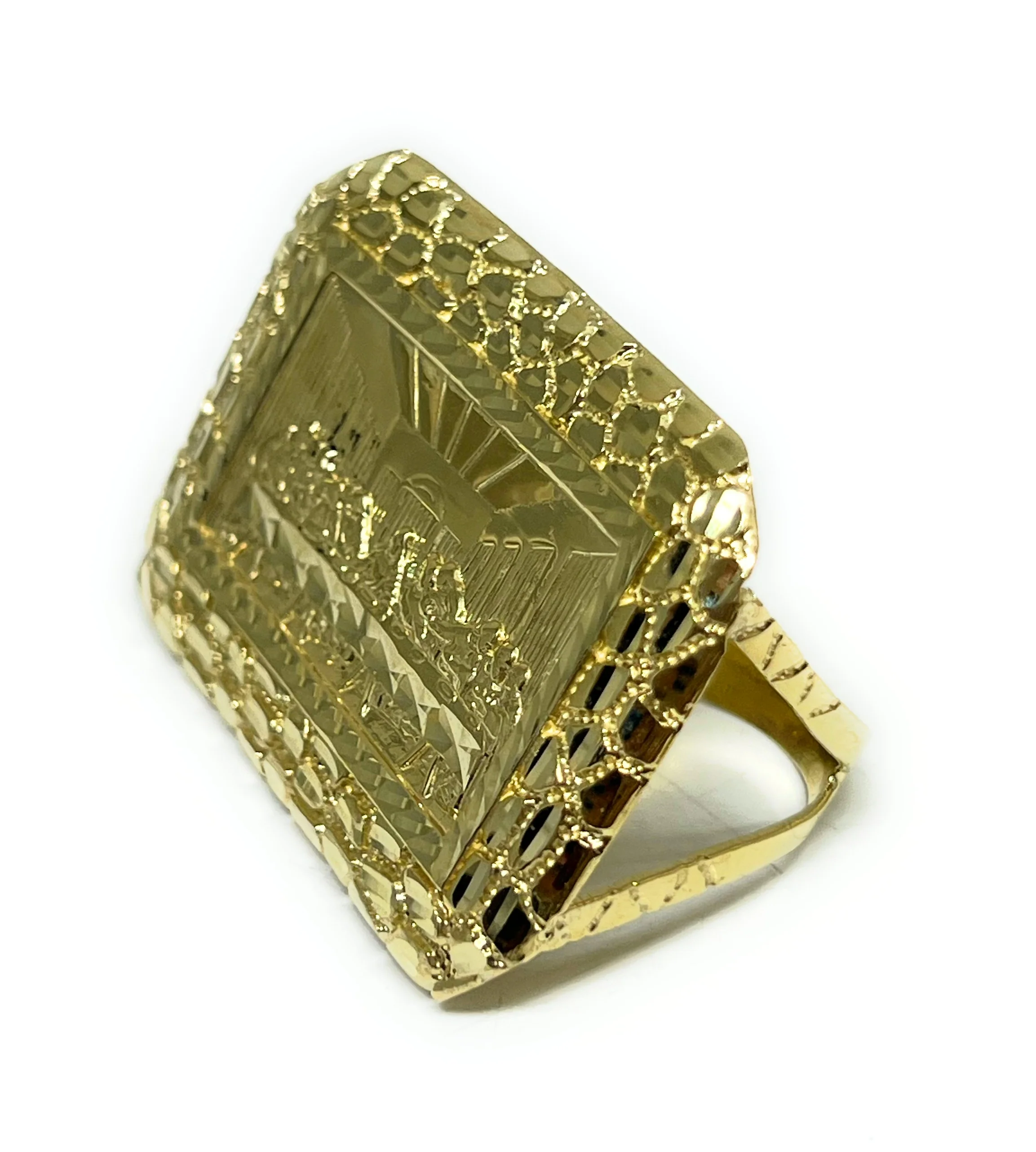 10k Solid Gold LAST SUPPER NUGGET BORDER TWO FINGER Ring (20.5g) - Image 3