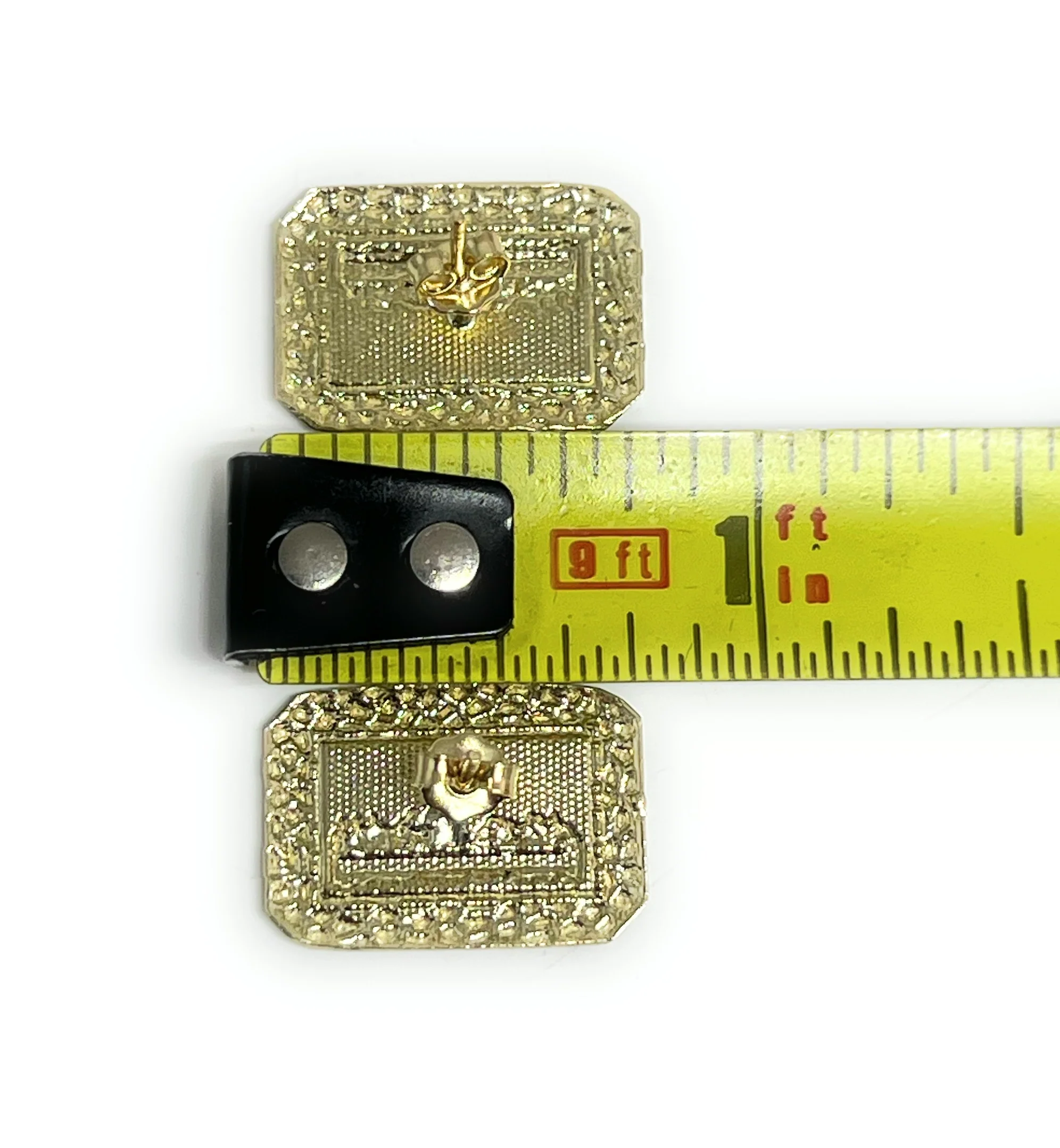10k Solid Gold Last Supper Square Nugget Stud Earrings - Image 3