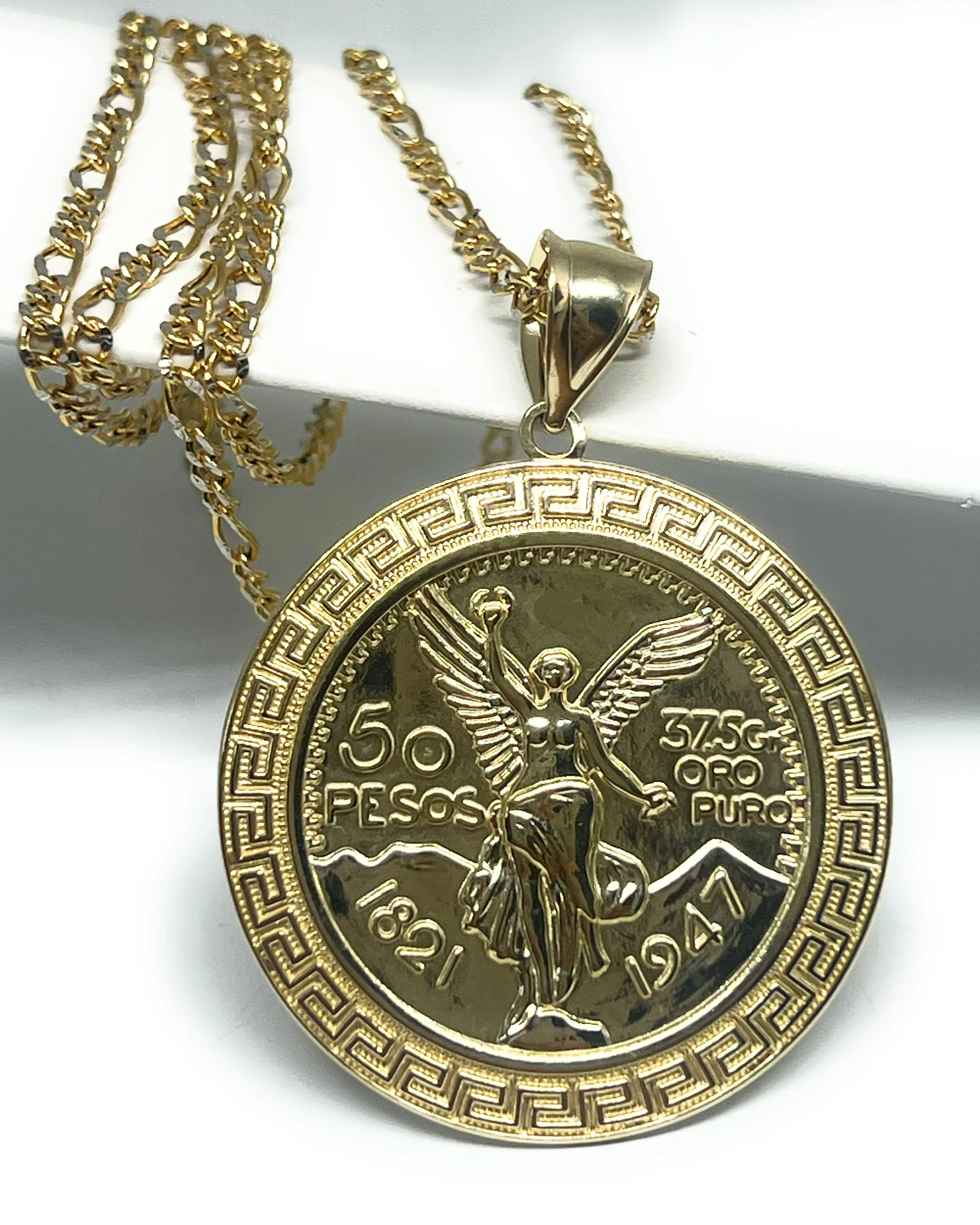 10k Solid Gold Mexican Cenntenario MEANDROS BORDER Pendant Necklace (LG, MED, SM)
