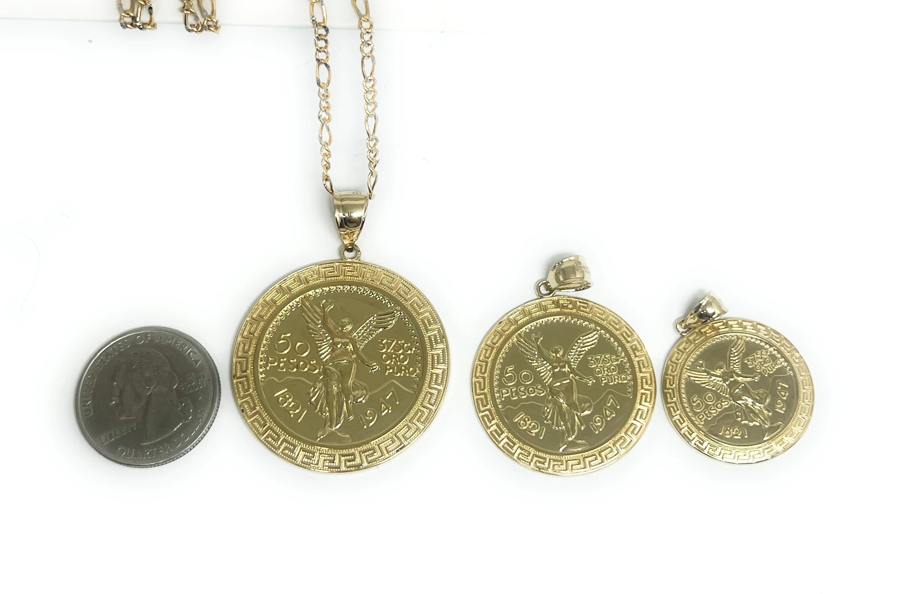 10k Solid Gold Mexican Cenntenario MEANDROS BORDER Pendant Necklace (LG, MED, SM) - Image 2