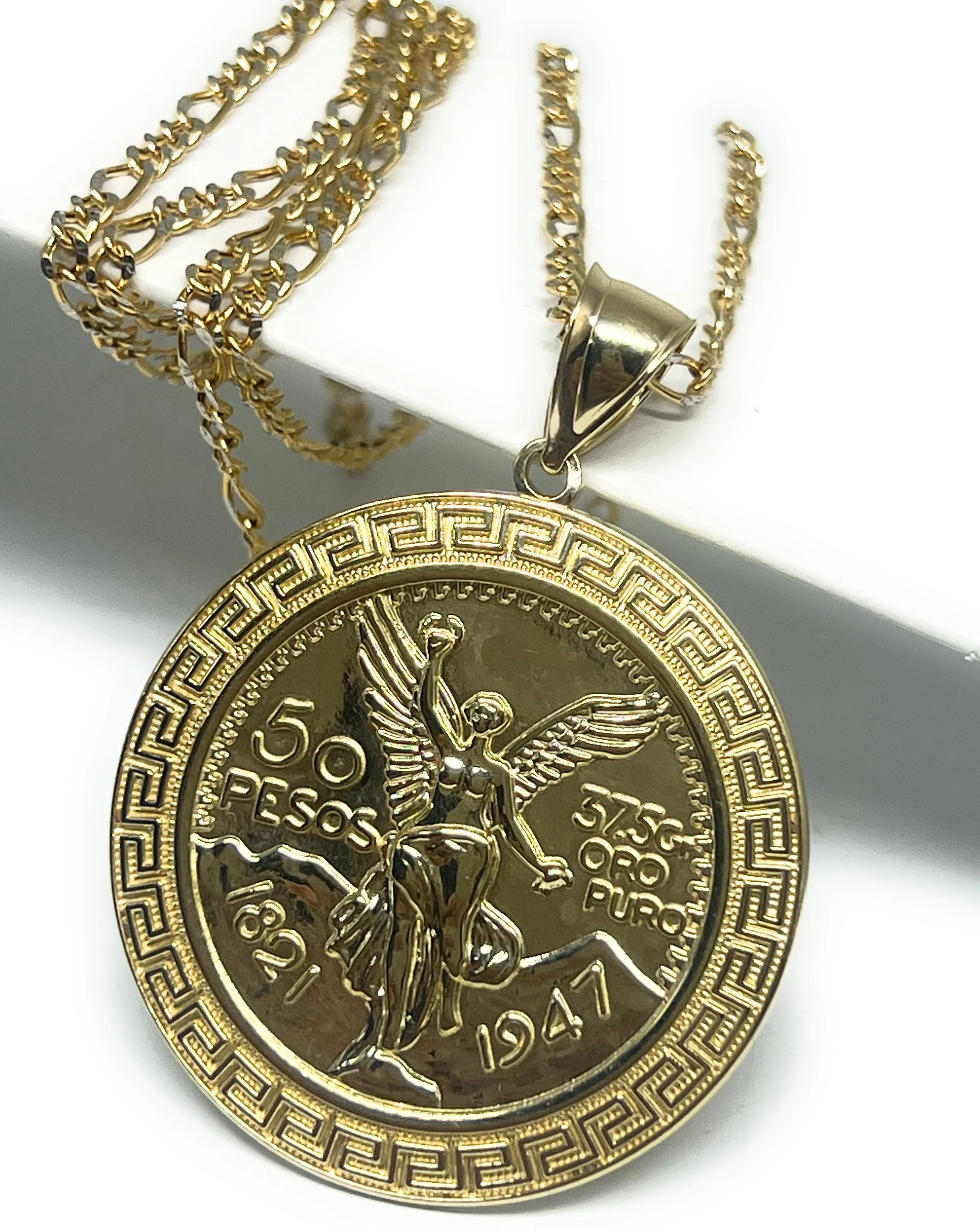 10k Solid Gold Mexican Cenntenario MEANDROS BORDER Pendant Necklace (LG, MED, SM) - Image 3