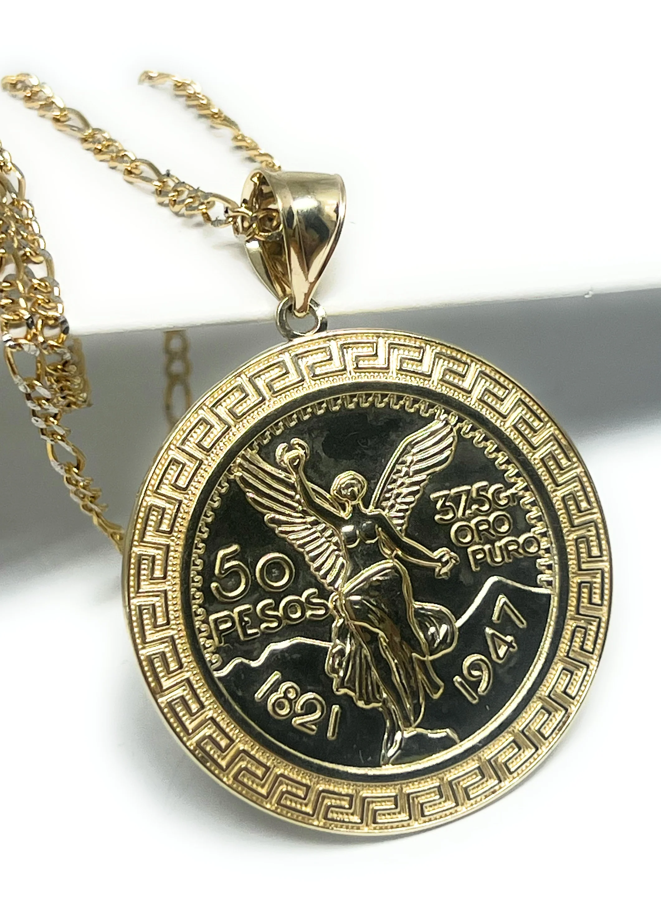10k Solid Gold Mexican Cenntenario MEANDROS BORDER Pendant Necklace (LG, MED, SM) - Image 4