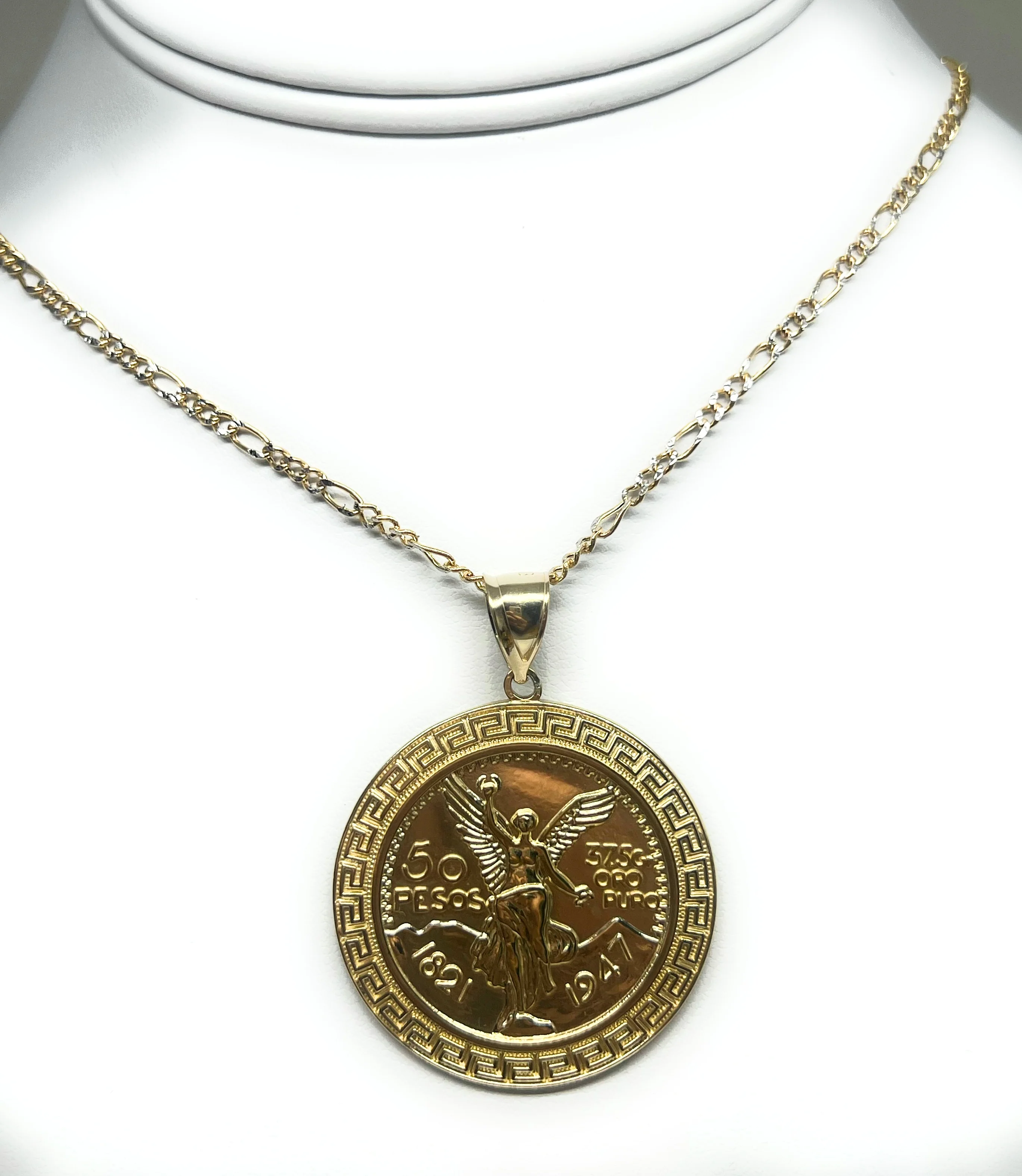 10k Solid Gold Mexican Cenntenario MEANDROS BORDER Pendant Necklace (LG, MED, SM) - Image 5