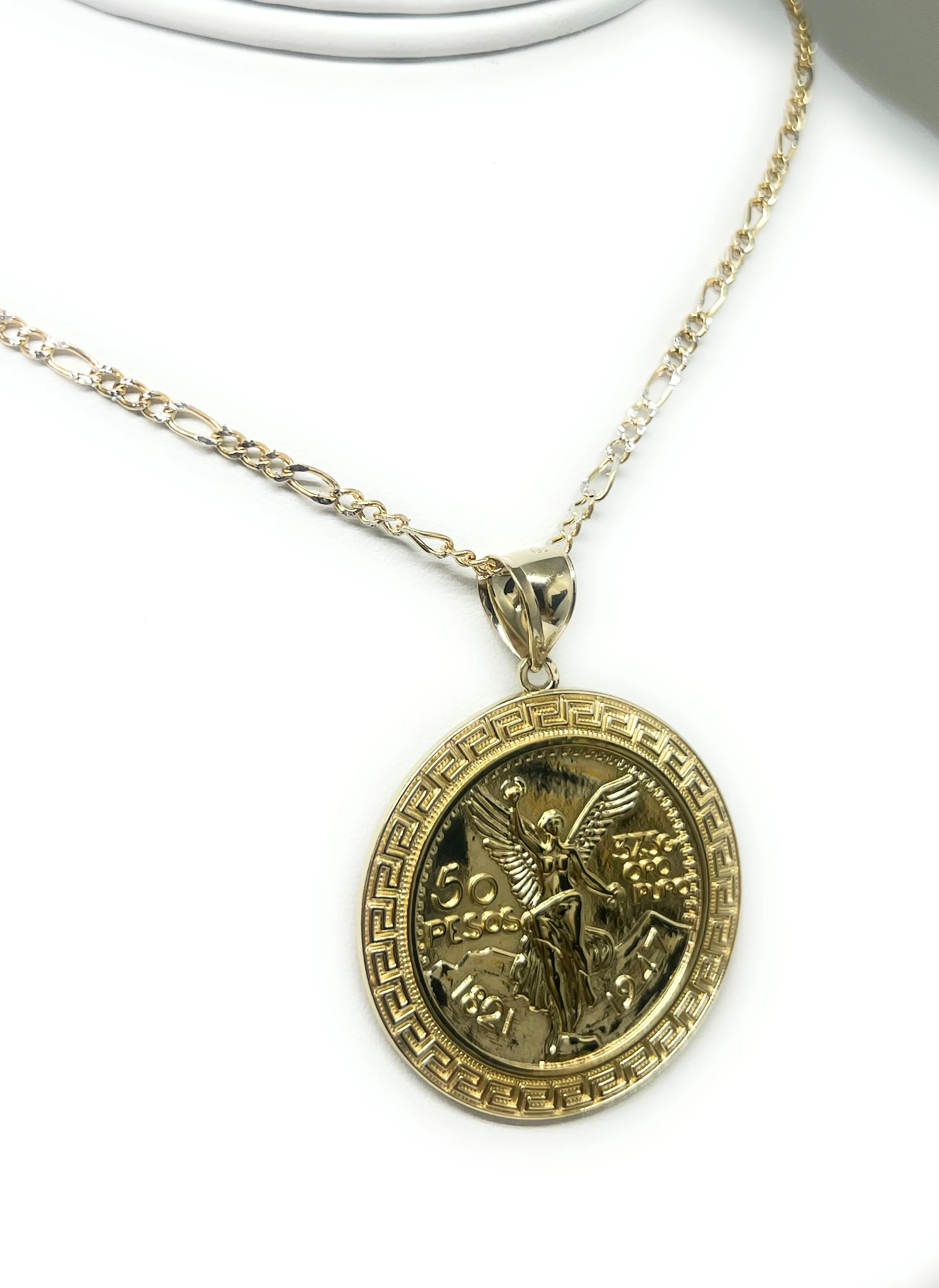10k Solid Gold Mexican Cenntenario MEANDROS BORDER Pendant Necklace (LG, MED, SM) - Image 6