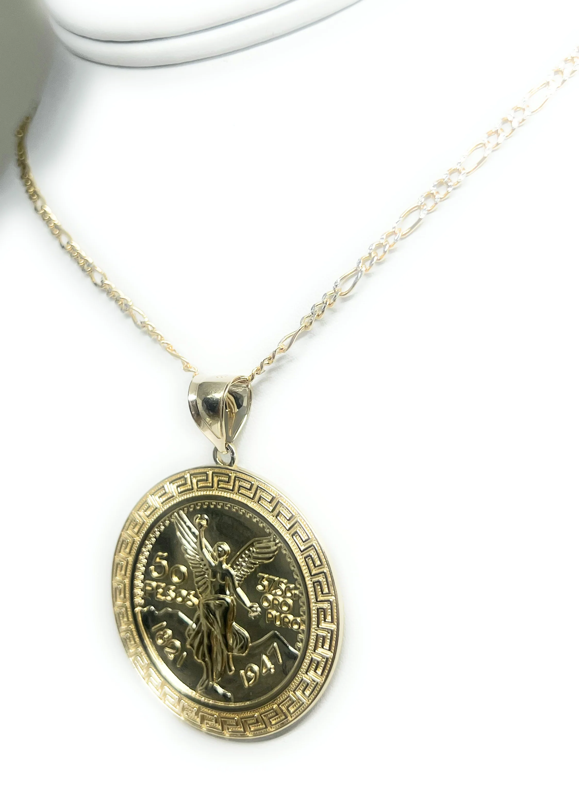 10k Solid Gold Mexican Cenntenario MEANDROS BORDER Pendant Necklace (LG, MED, SM) - Image 7