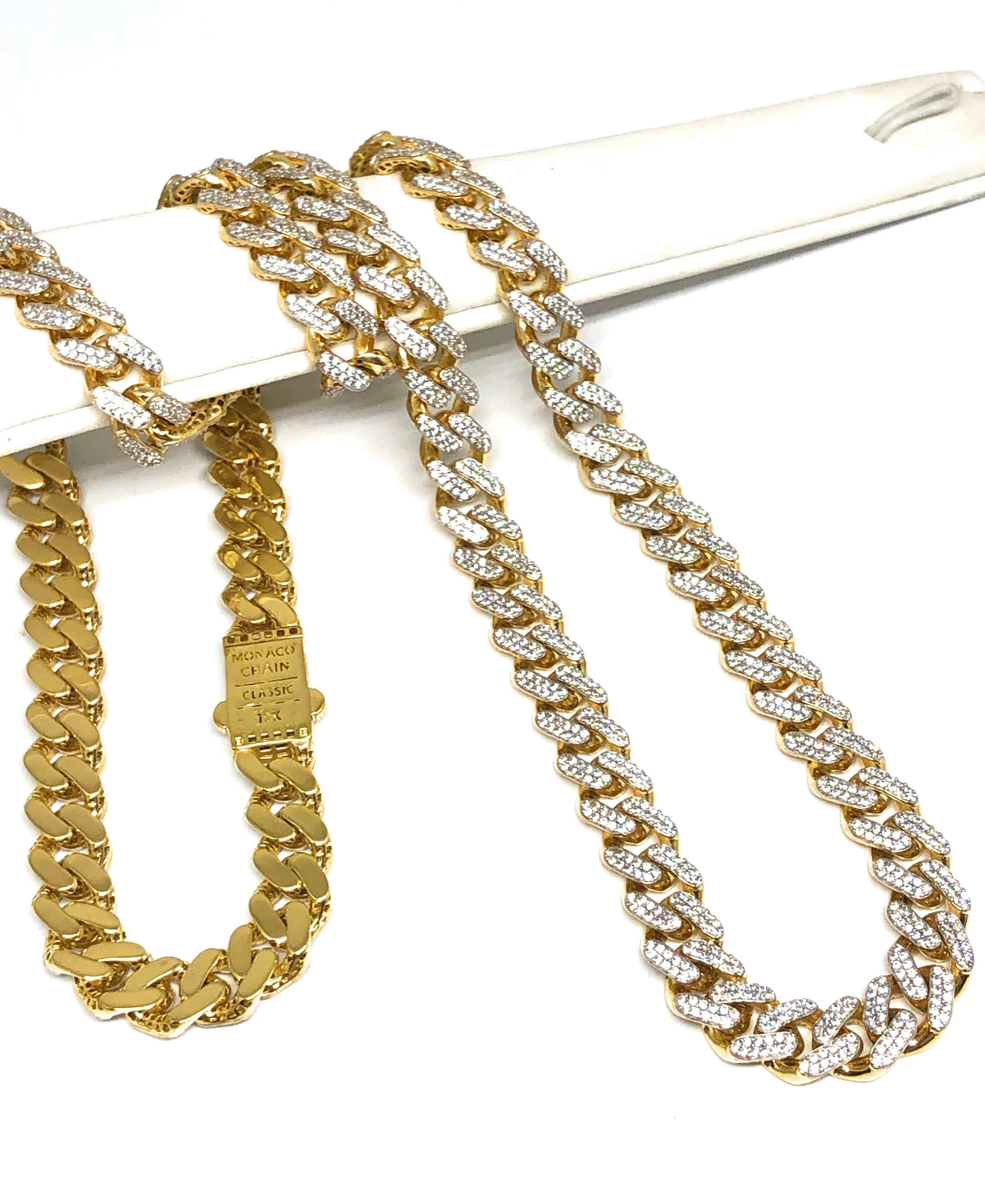 10k Solid Gold Monaco SWAROVSKI CZ Miami Cuban Link Chain 24-26 inches 11mm (Semi-Hollow) 58-64g - Image 3