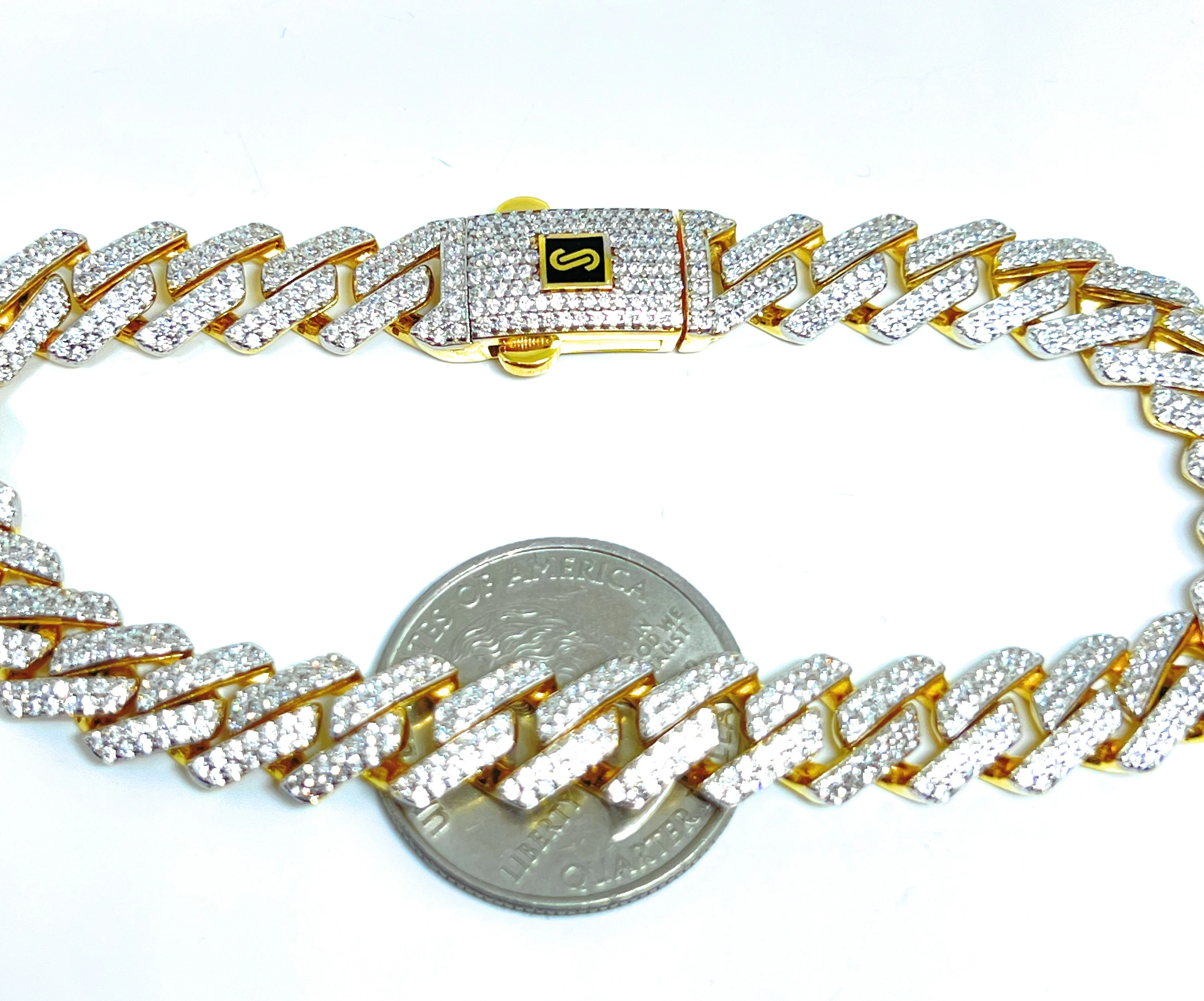10k Solid Gold Monaco SWAROVSKI CZ EDGE Miami Cuban Link Brracelet 8-8.5 inches 9.5mm (Semi-Hollow) (17-18g) - Image 2