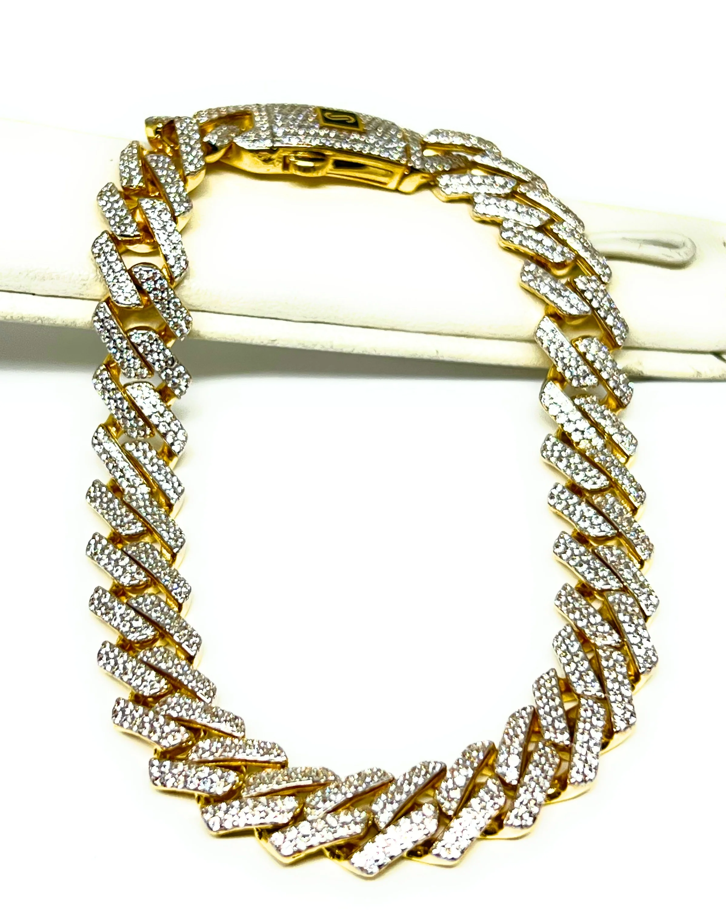 10k Solid Gold Monaco SWAROVSKI CZ EDGE Miami Cuban Link Brracelet 8-8.5 inches 9.5mm (Semi-Hollow) (17-18g) - Image 3