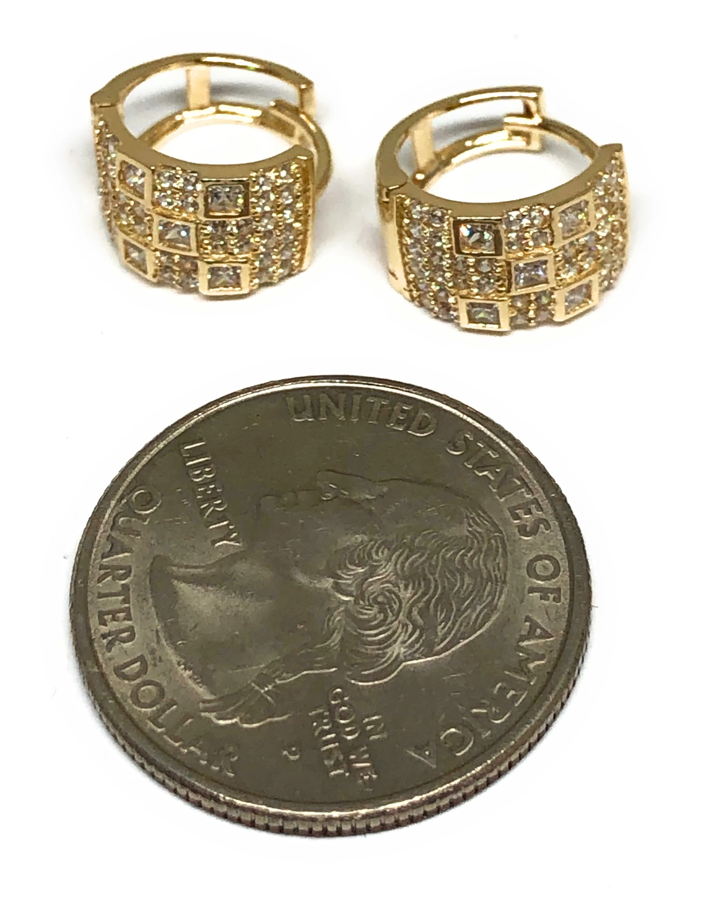 10k Solid Gold Small Cubic Zirconia Huggie Earrings (FC) - Image 2