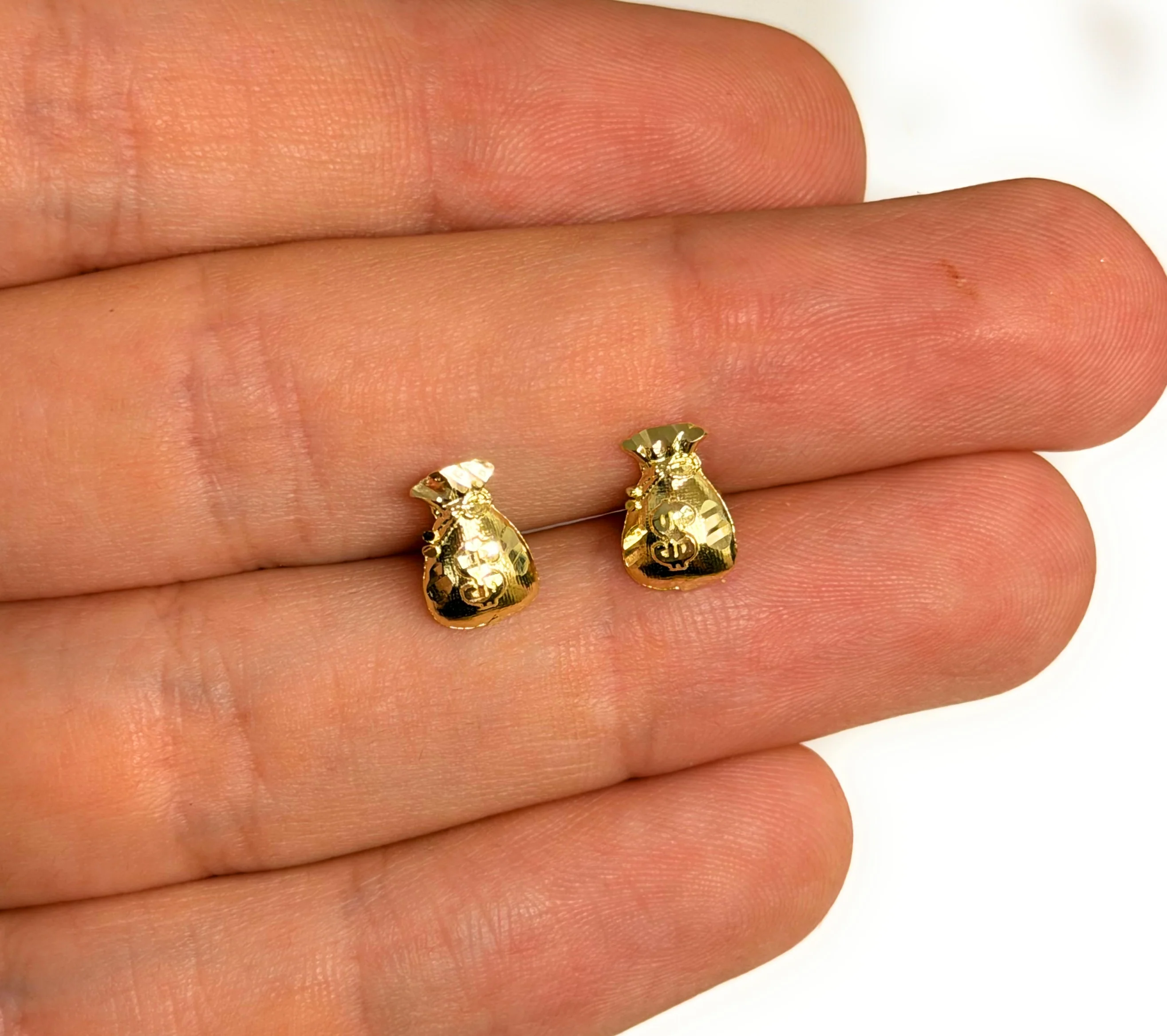10k Solid Gold Small MNI DAINTY Money bag Earrings - Image 2