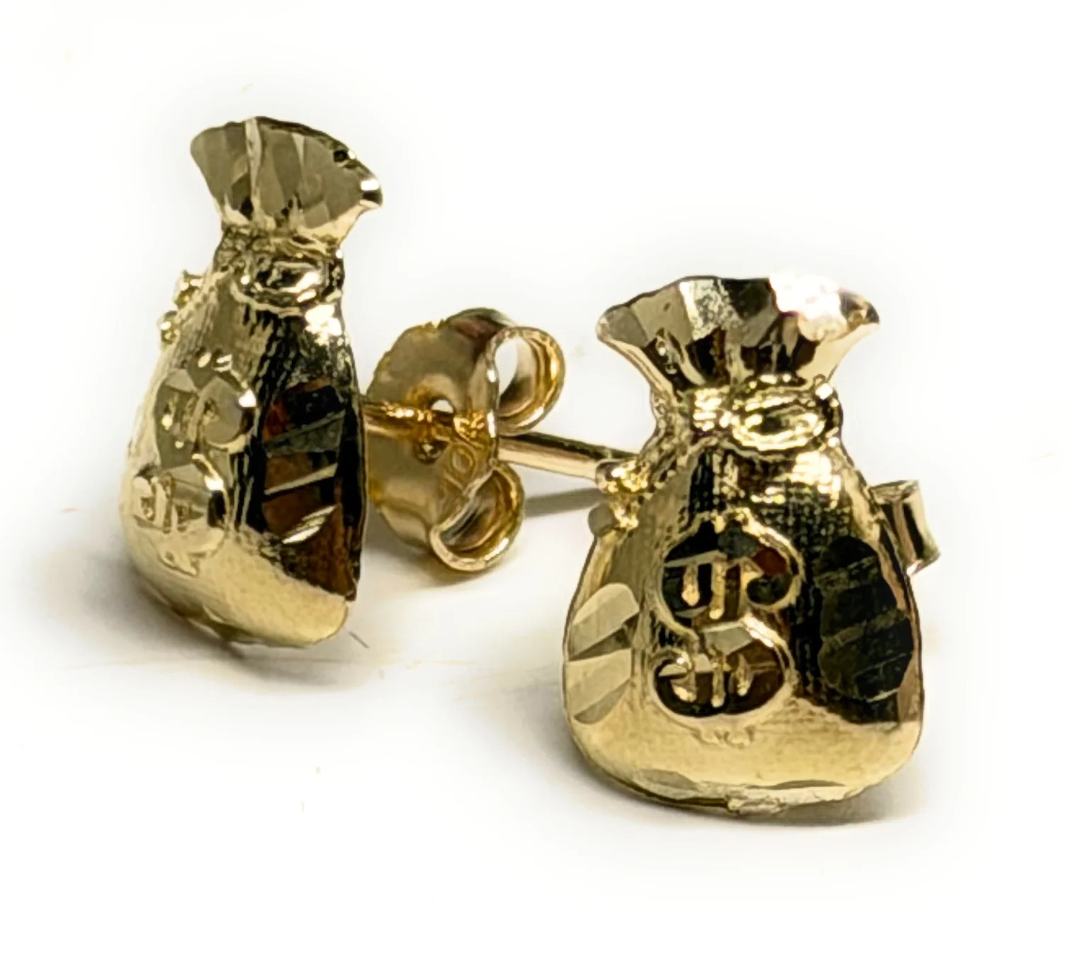 10k Solid Gold Small MNI DAINTY Money bag Earrings - Image 3