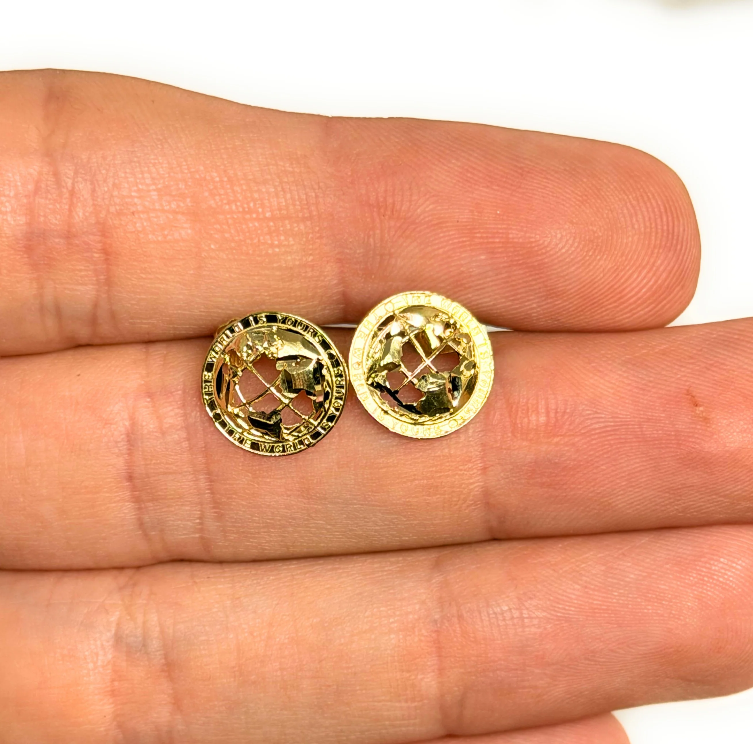 10k Solid Gold Small "The World Is Yours" Earrings - Image 2