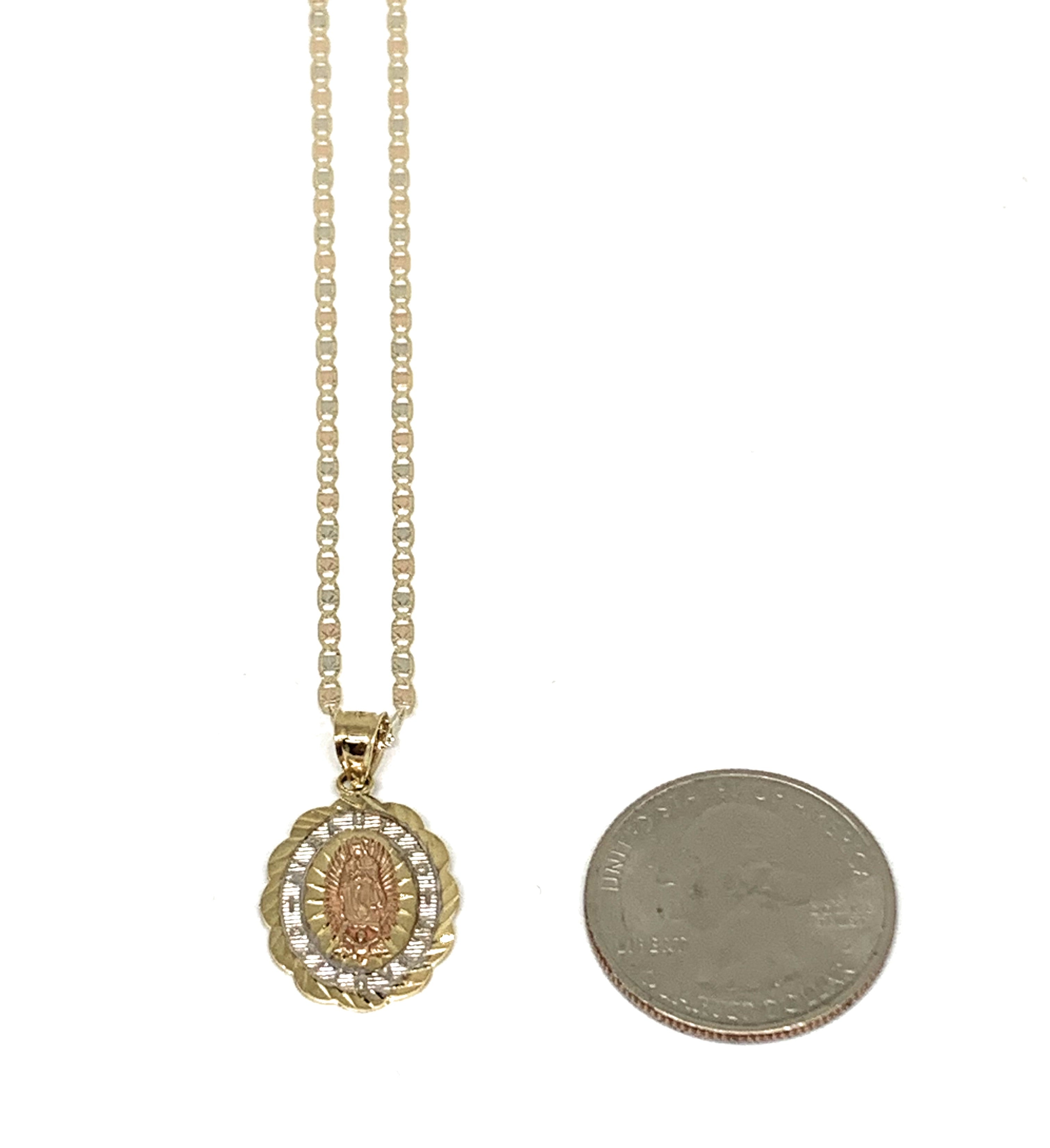 10k Solid Gold Tri-Color Baptism Bautizo Pendant Necklace For Kids Valentina Chain - Image 2