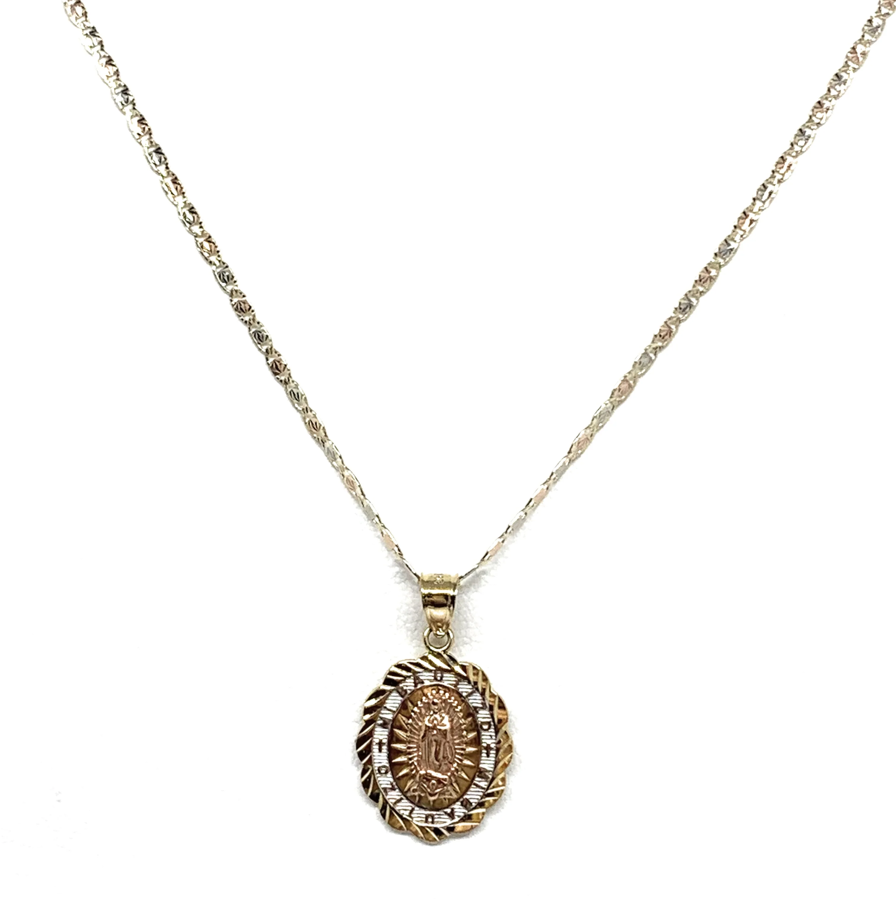 10k Solid Gold Tri-Color Baptism Bautizo Pendant Necklace For Kids Valentina Chain - Image 3