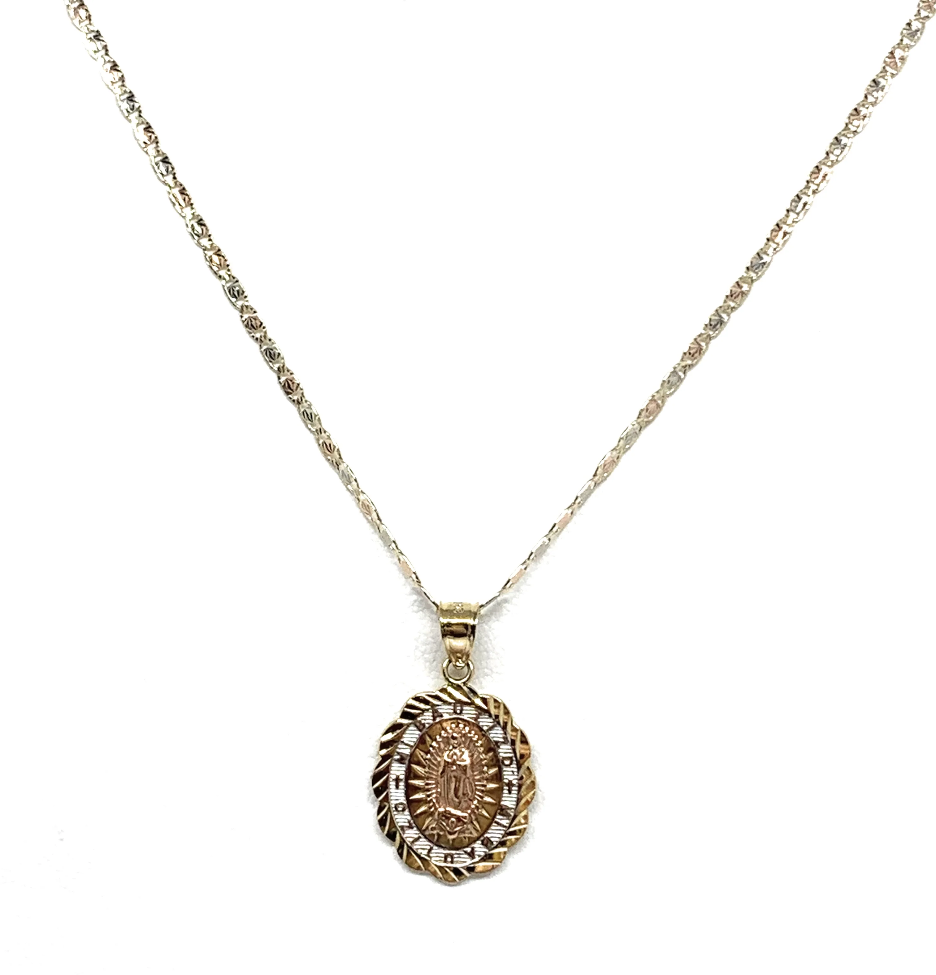 10k Solid Gold Tri-Color Baptism Bautizo Pendant Necklace For Kids Valentina Chain - Image 4