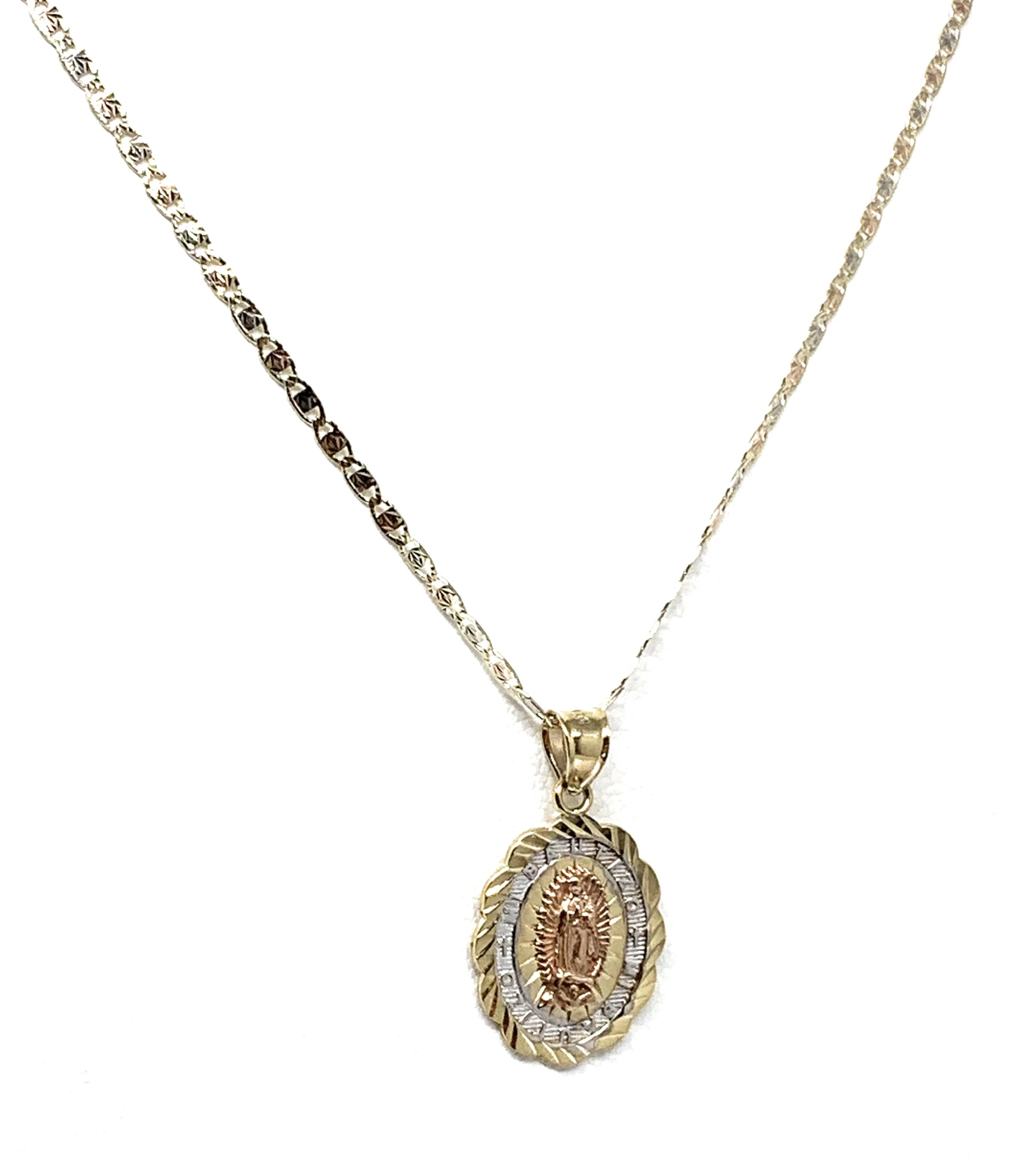 10k Solid Gold Tri-Color Baptism Bautizo Pendant Necklace For Kids Valentina Chain - Image 5
