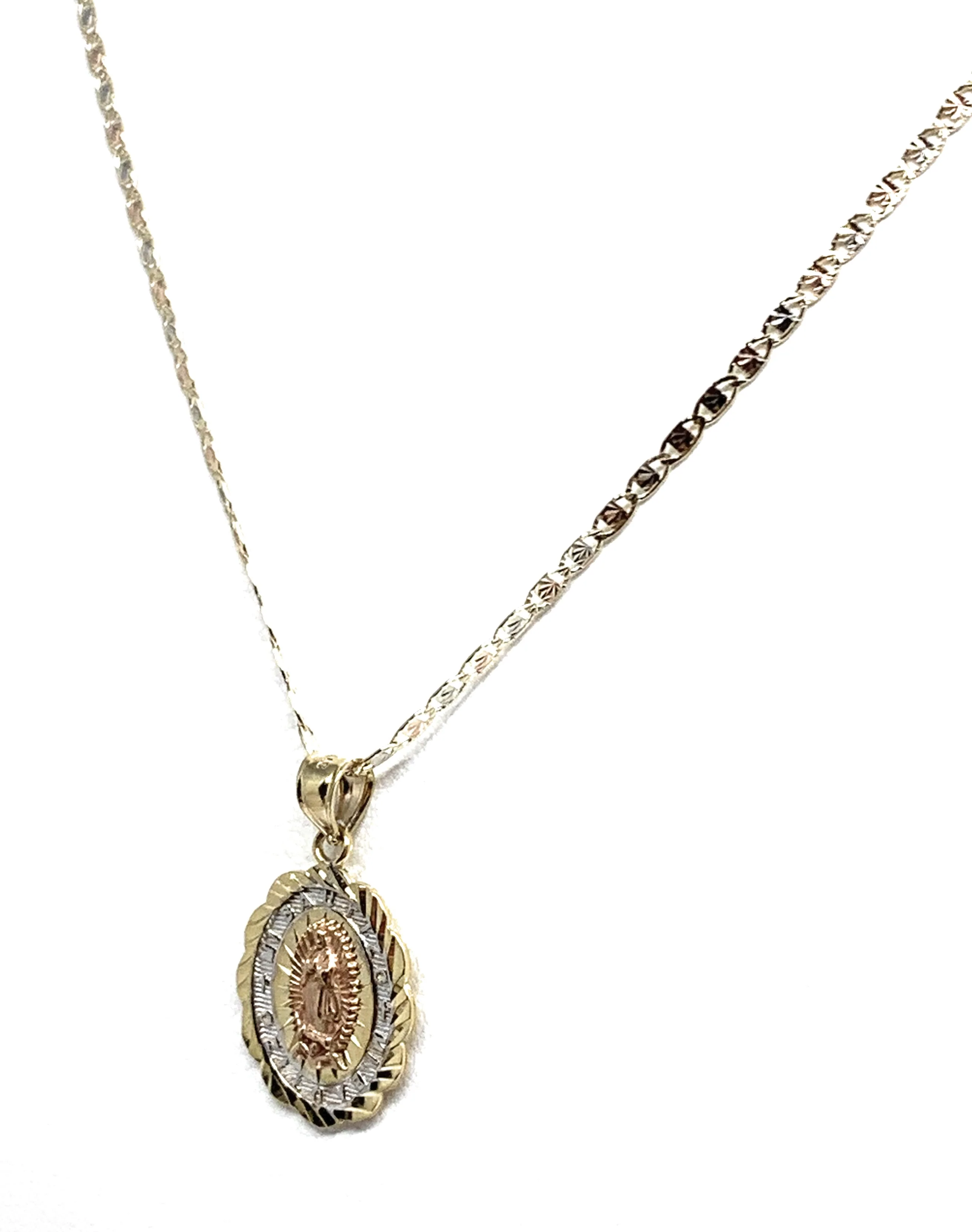 10k Solid Gold Tri-Color Baptism Bautizo Pendant Necklace For Kids Valentina Chain - Image 6