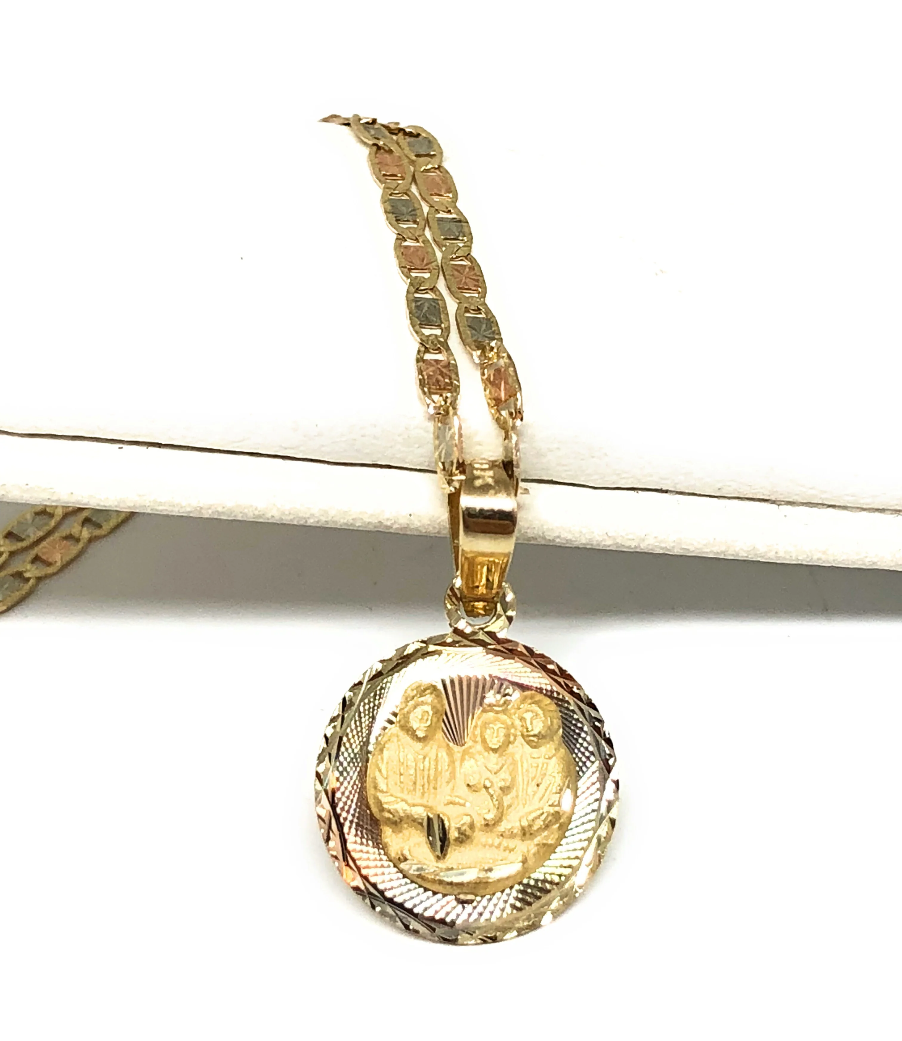 10k Solid Gold Tri-Color Baptism Bautizo Pendant Necklace For Kids Valentina Chain (MADE IN MX) - Image 3